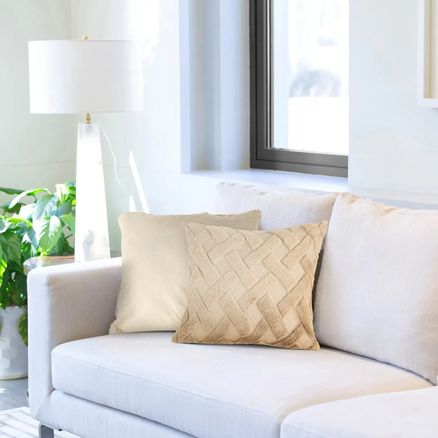 Pair Cushion Covers Geometric Tufted - Taupe, Polyester