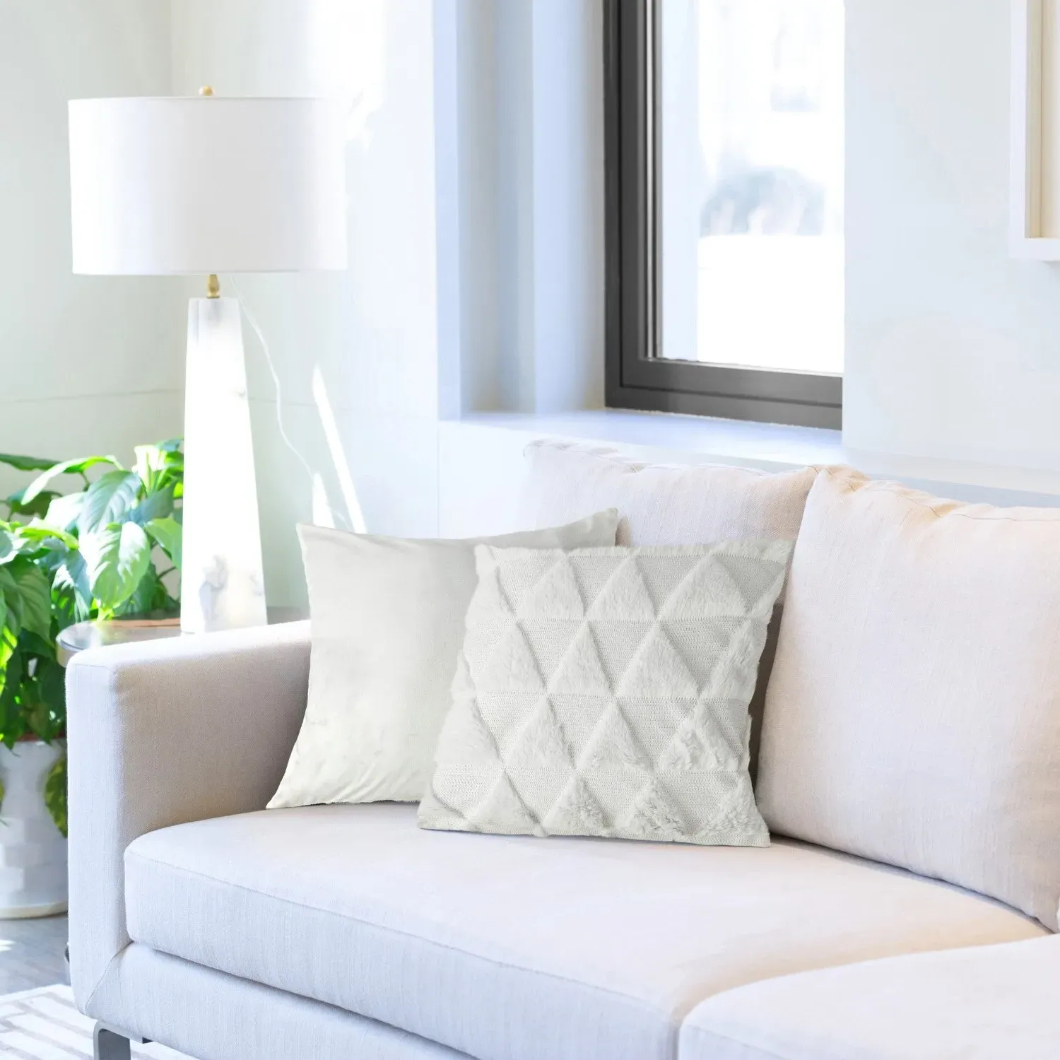 Pair Cushion Covers Geometric Tufted - White, Polyester