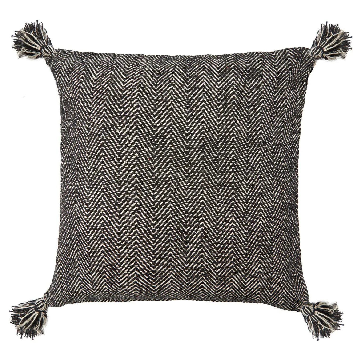 Pair Cushion Covers Herringbone - Black, Cotton