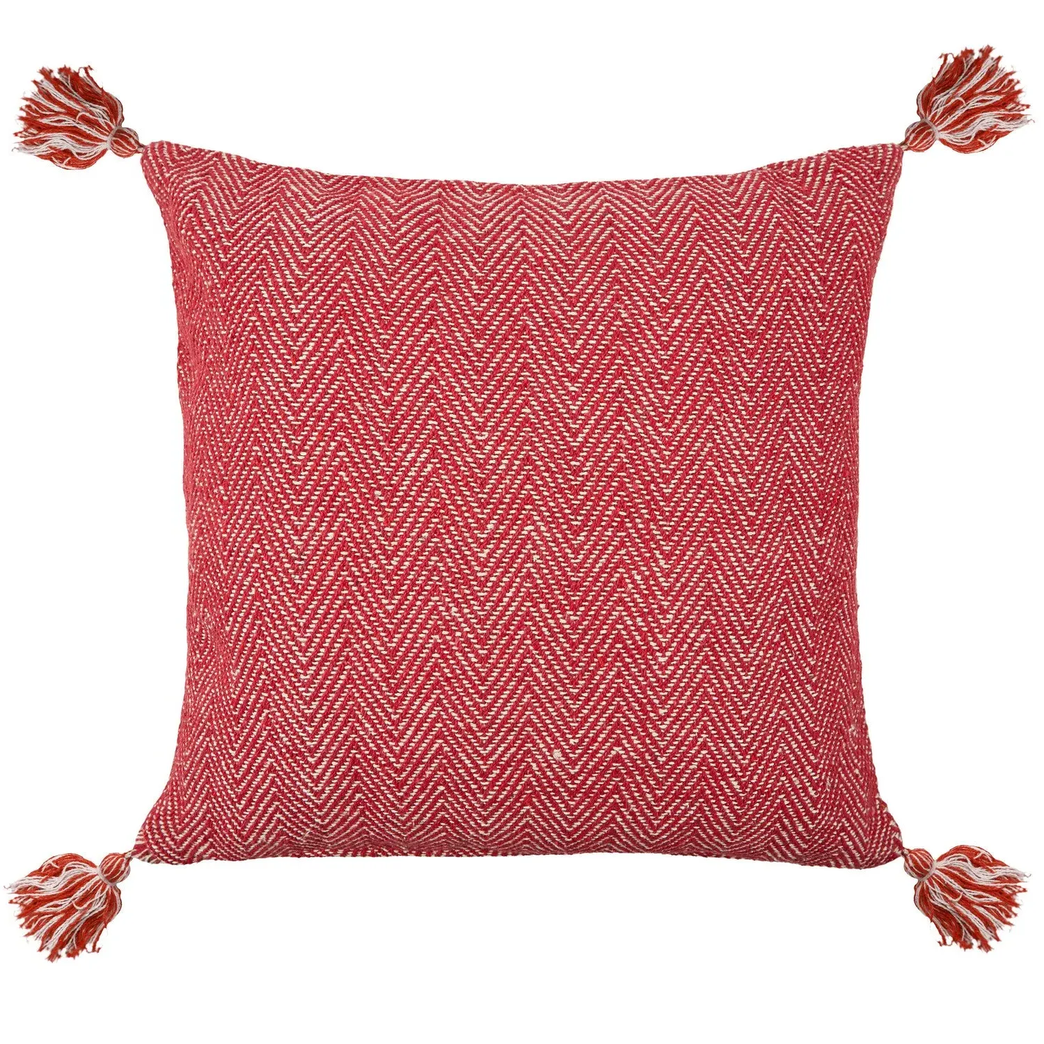 Pair Cushion Covers Herringbone - Red, Cotton