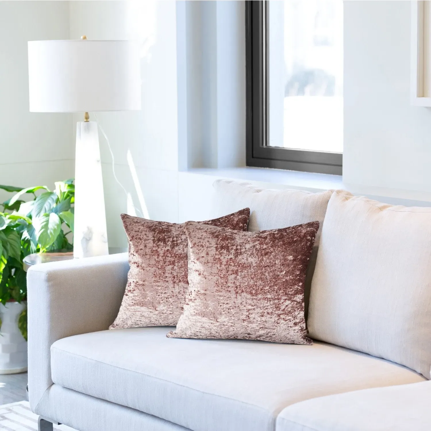 Pair Cushion Covers - Pink, Crushed Velvet