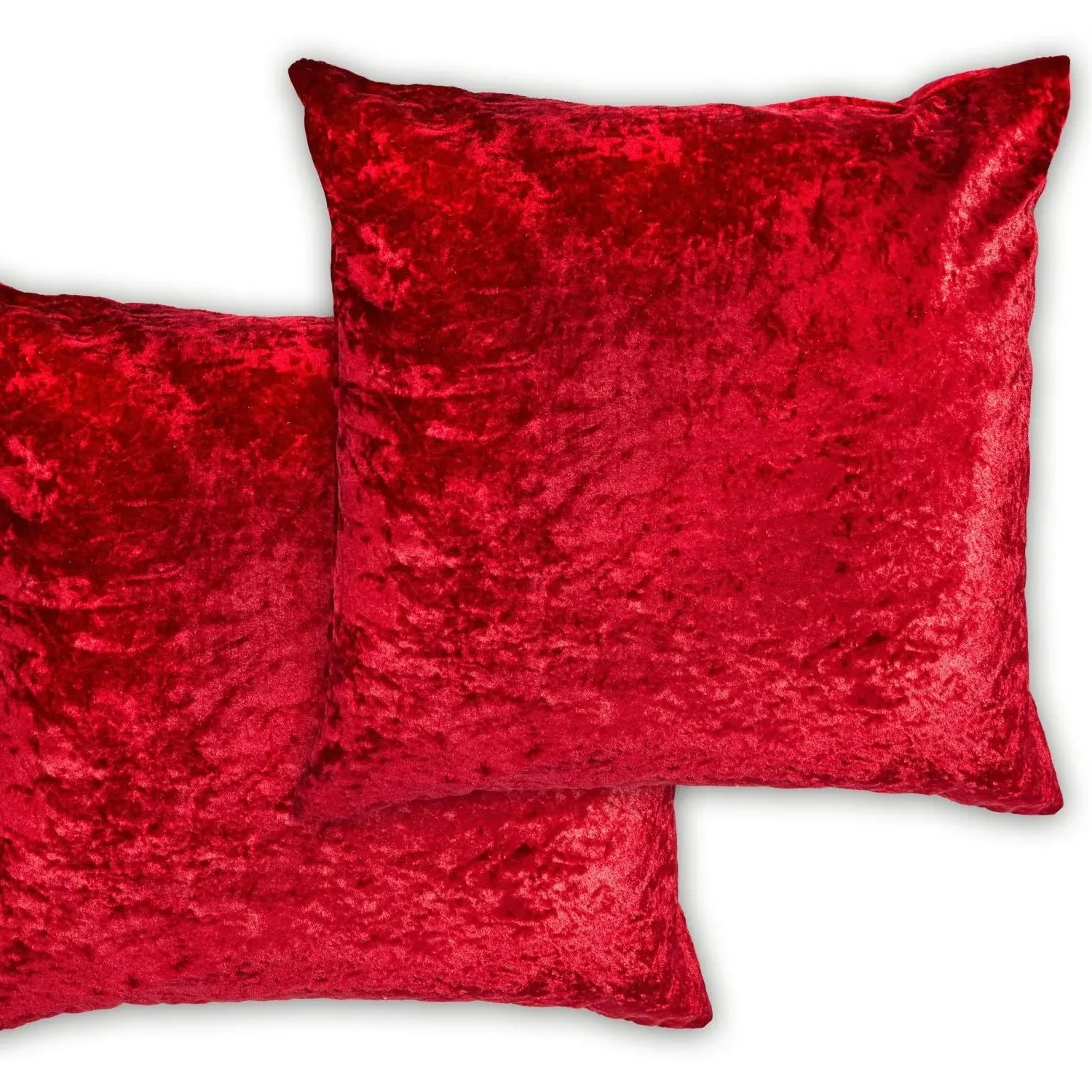 Pair Cushion Covers - Red, Crushed Velvet