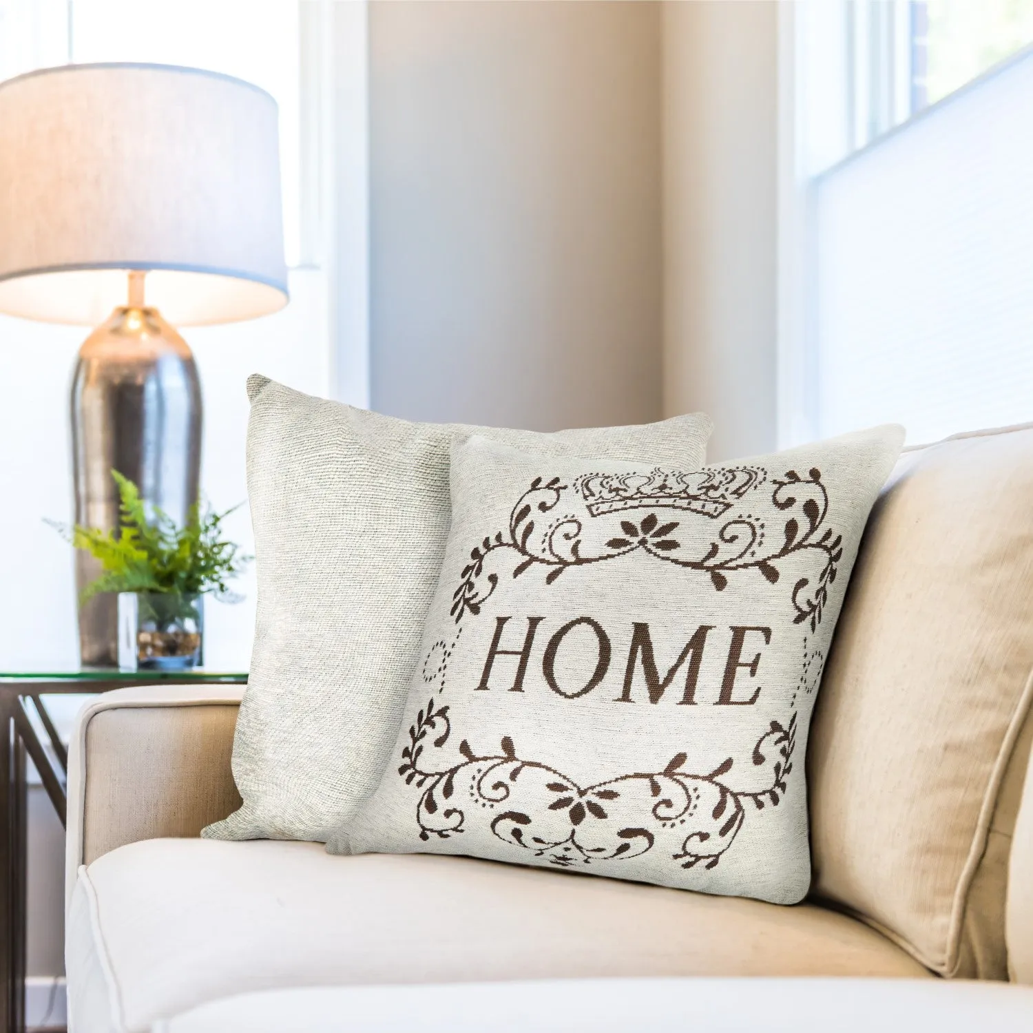 Pair Cushion Covers Reversible - Cream, Chenille