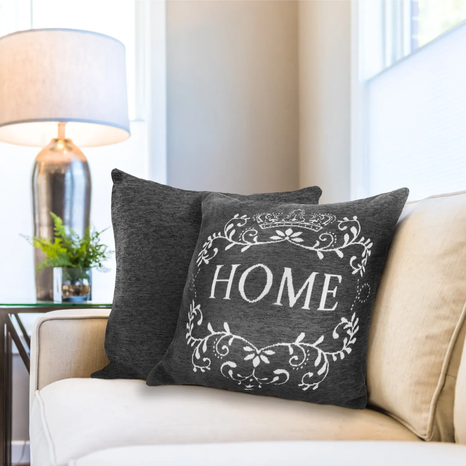Pair Cushion Covers Reversible - Grey, Chenille