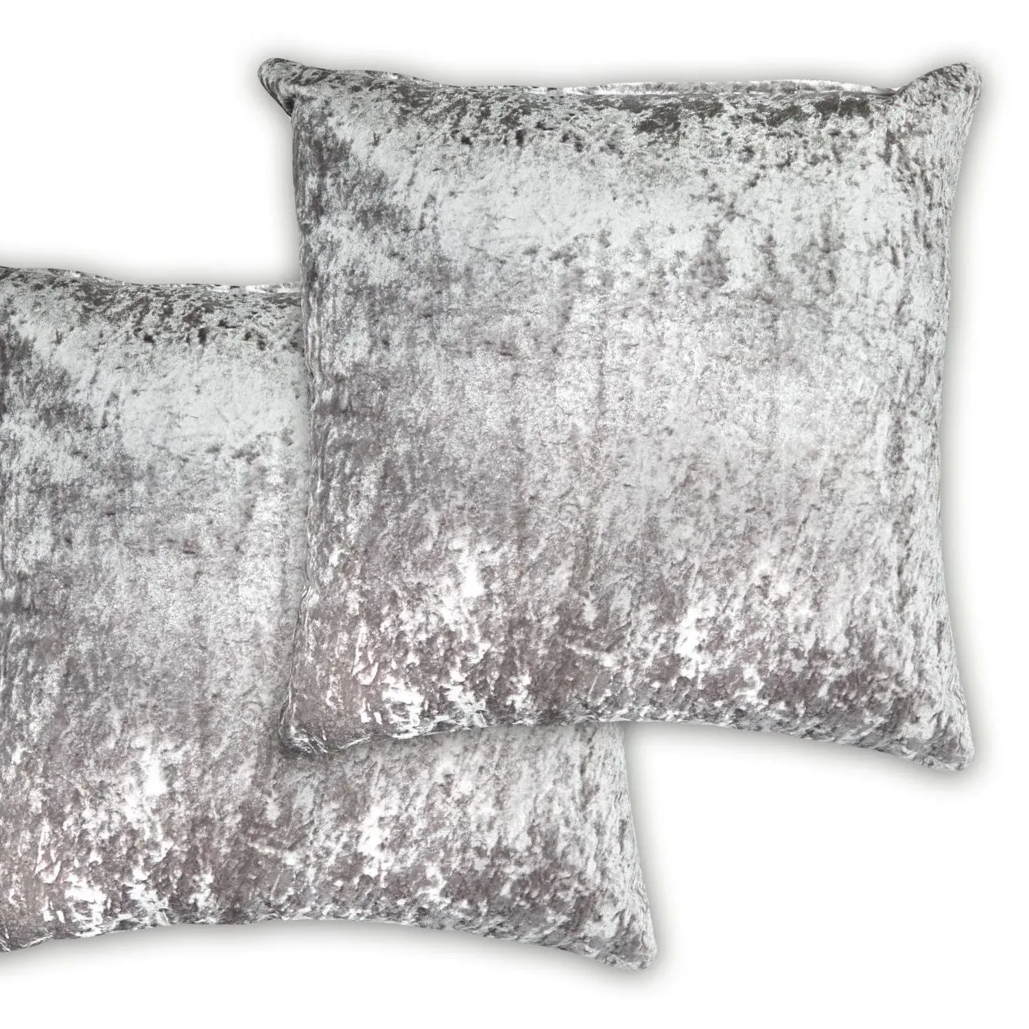 Pair Cushion Covers - Silver, Crushed Velvet