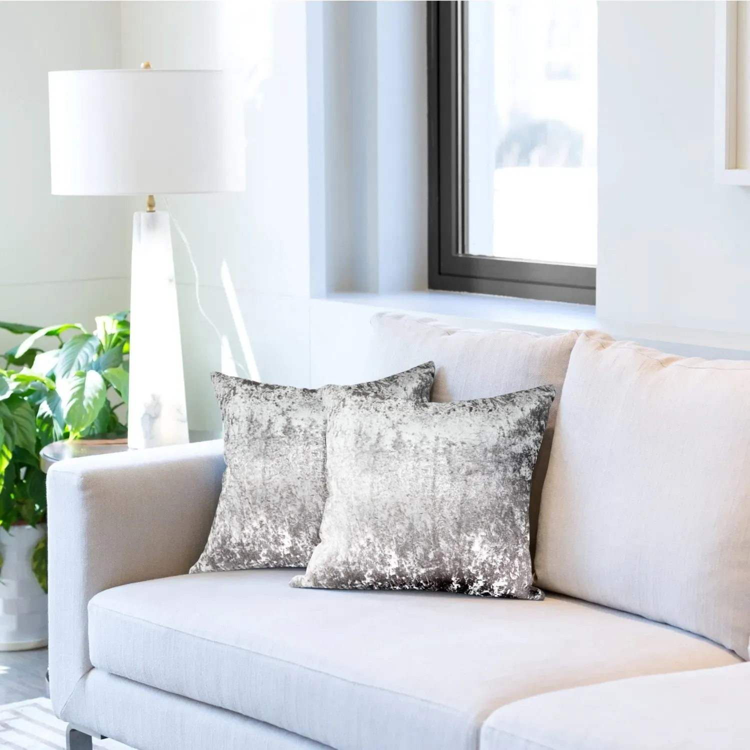 Pair Cushion Covers - Silver, Crushed Velvet