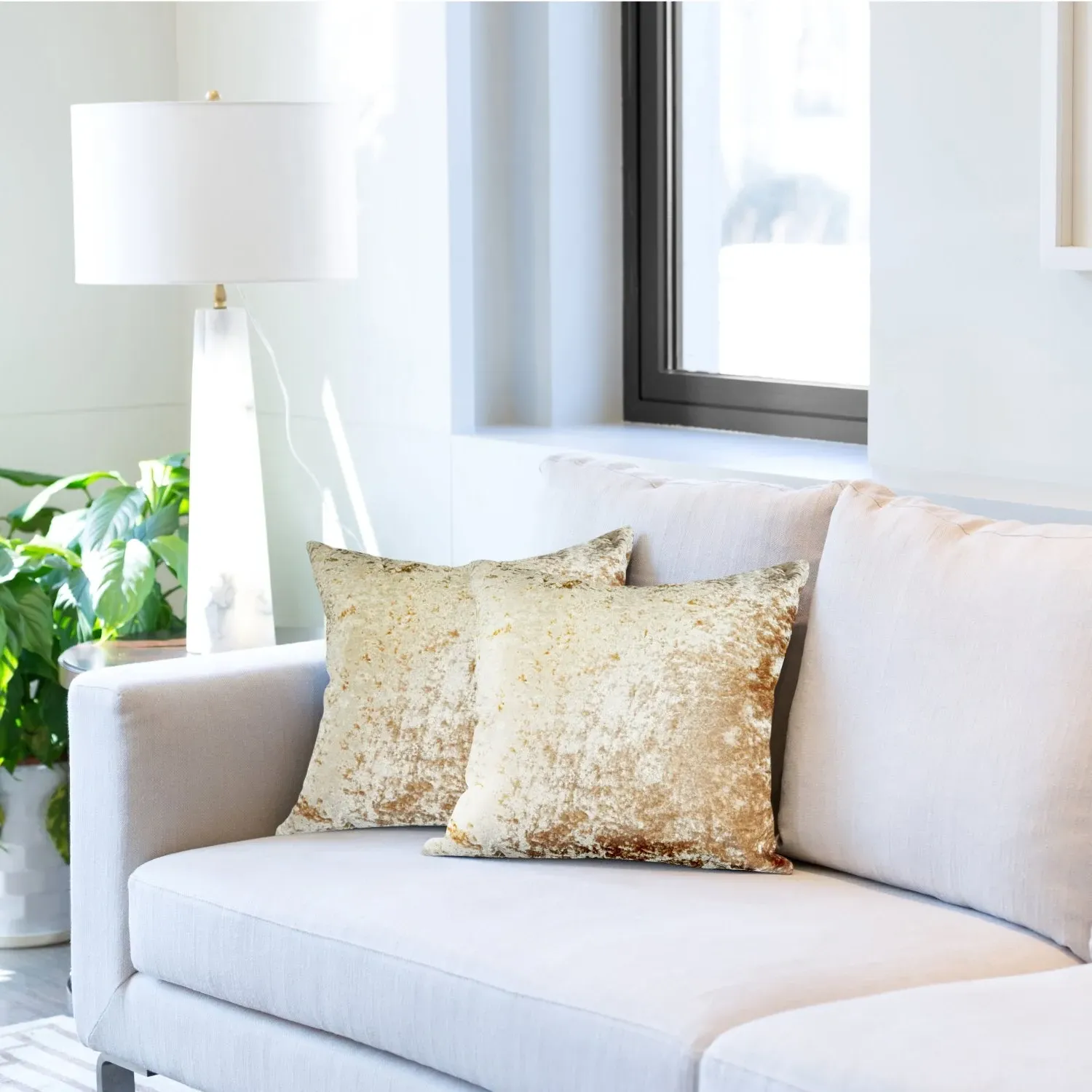 Pair Cushion Covers - Taupe, Crushed Velvet