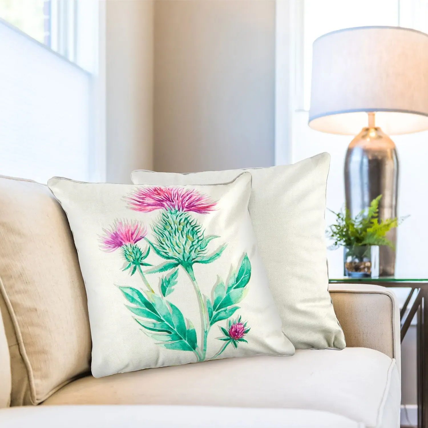 Pair Cushion Covers Thistle Print - Multi, Velvet