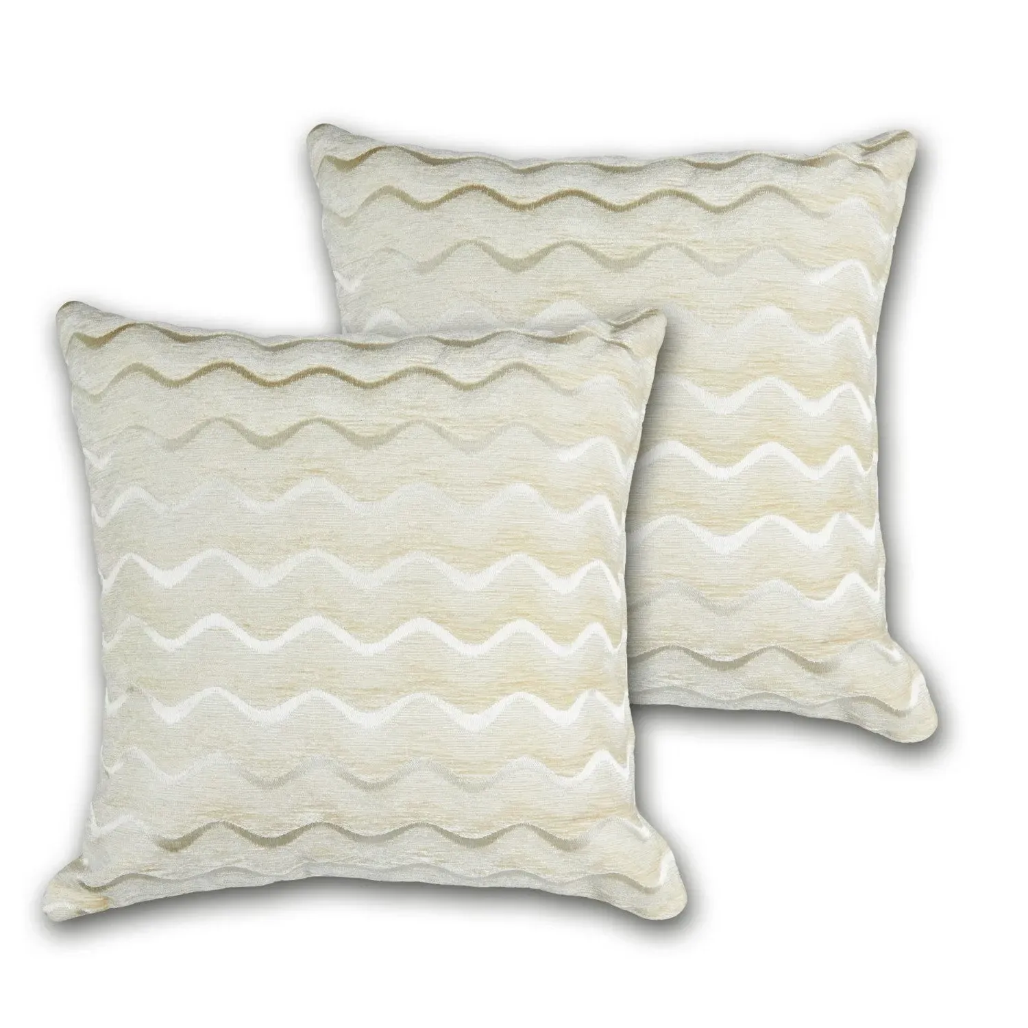 Pair Cushion Covers Wave Design - Cream, Chenille