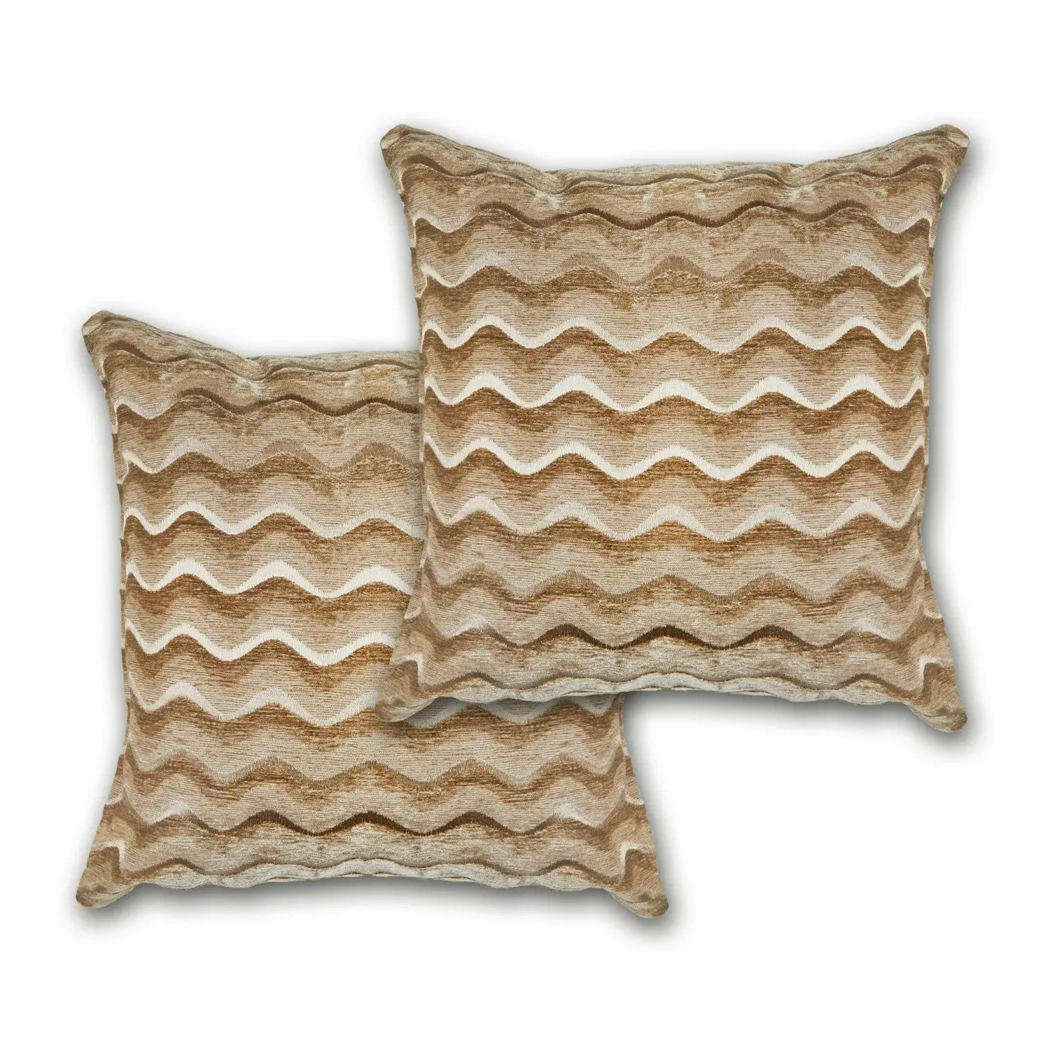 Pair Cushion Covers Wave Design - Gold, Chenille