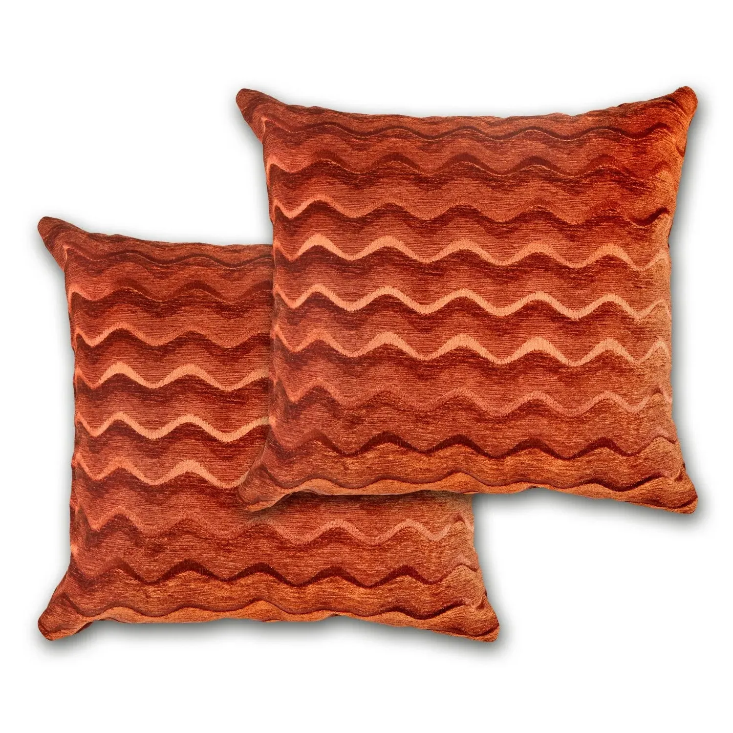Pair Cushion Covers Wave Design - Orange, Chenille