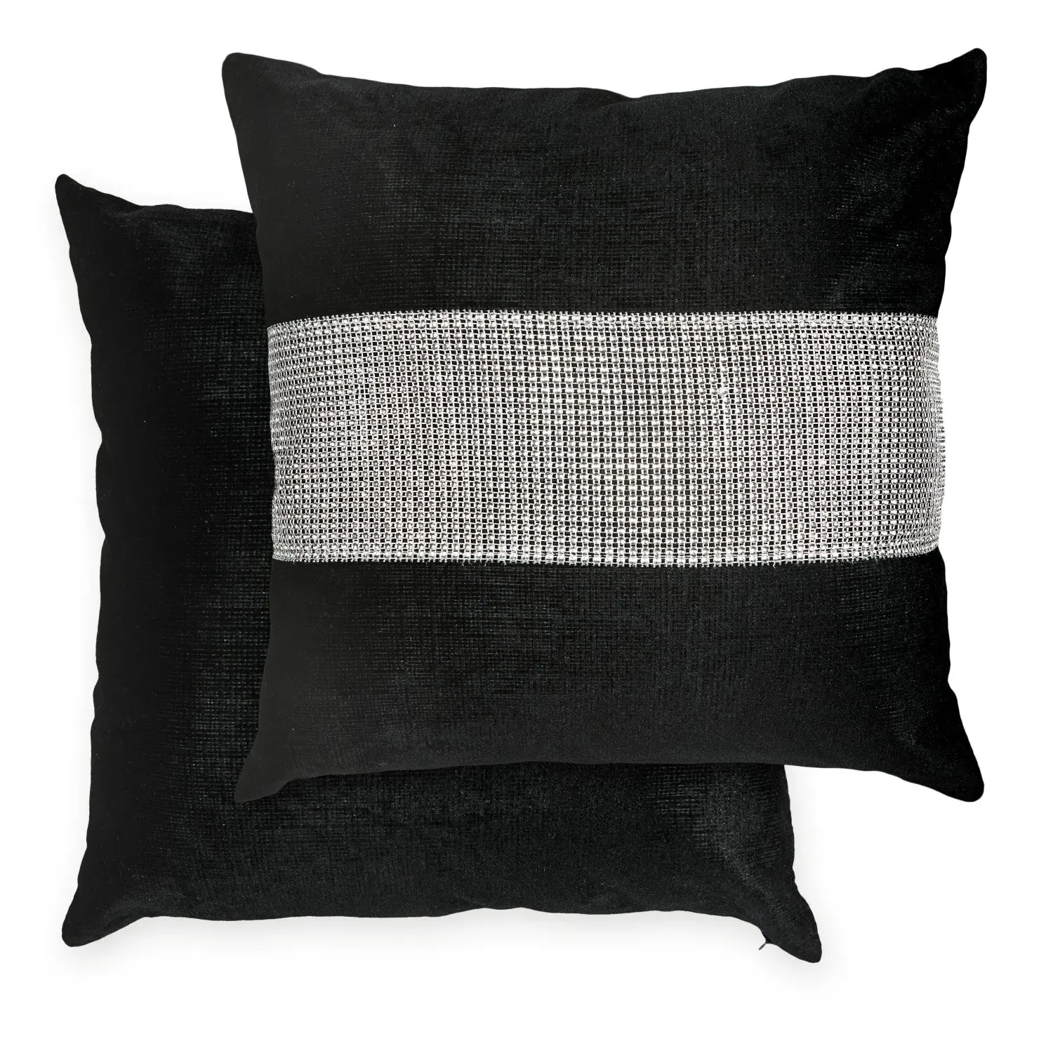 Pair Cushion Covers with Diamante Panel - Black, Velvet