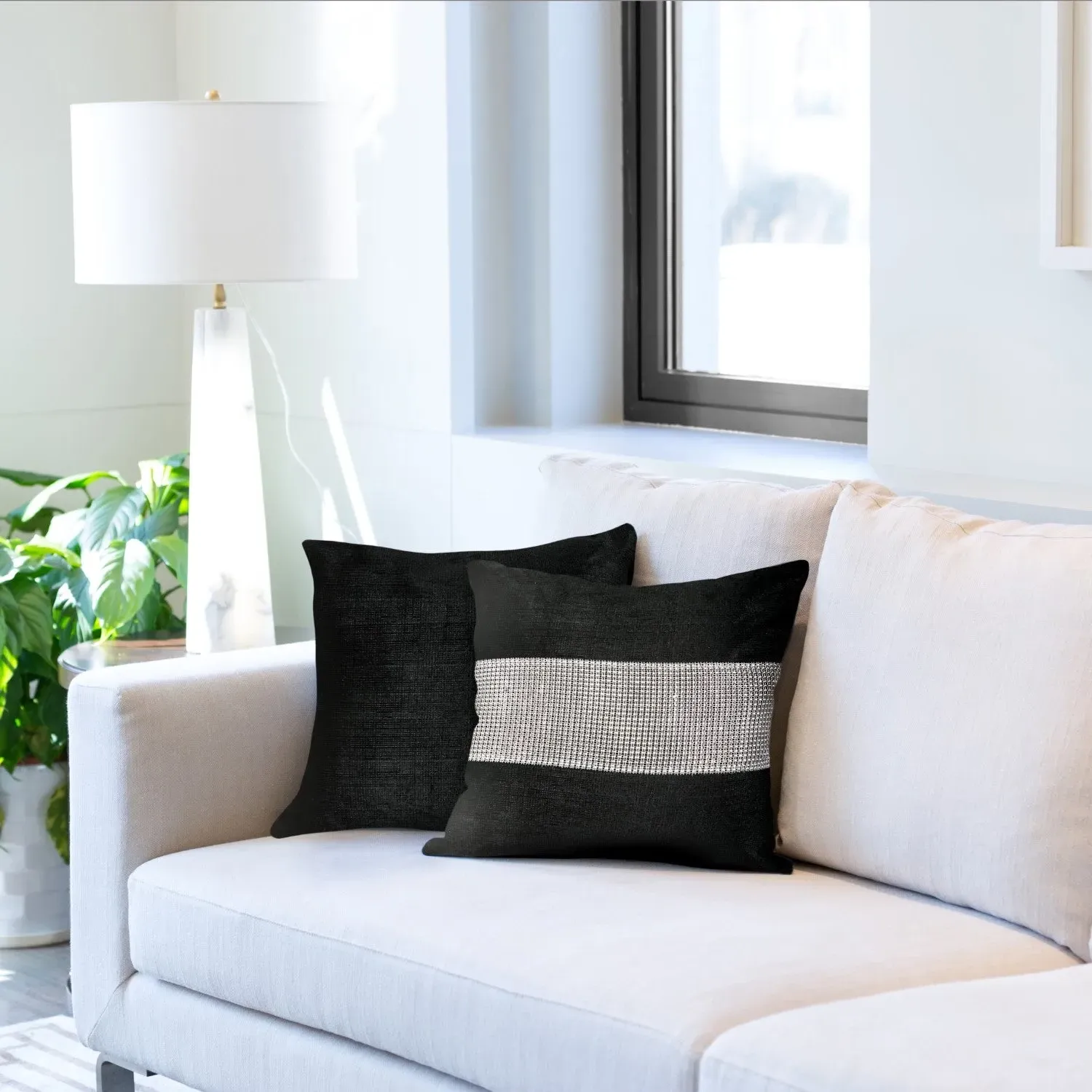 Pair Cushion Covers with Diamante Panel - Black, Velvet image