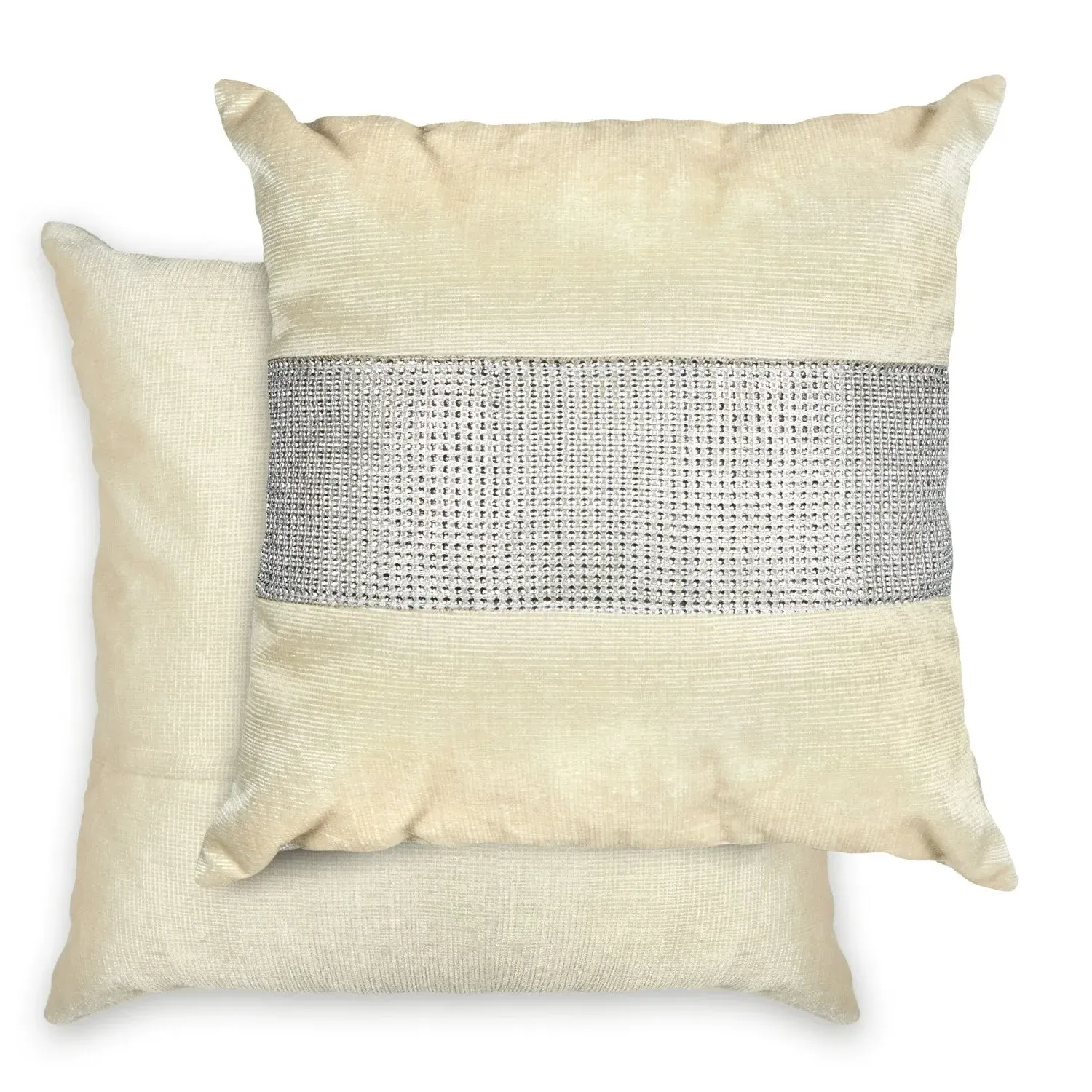 Pair Cushion Covers with Diamante Panel - Cream, Velvet