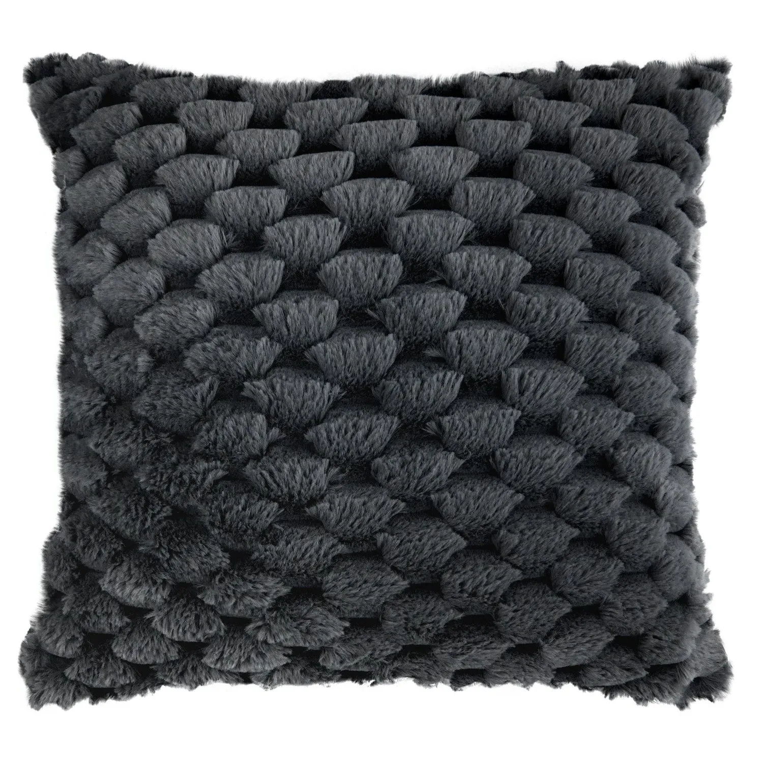 Pair Cushion Covers with Faux Fur - Black, Fabric