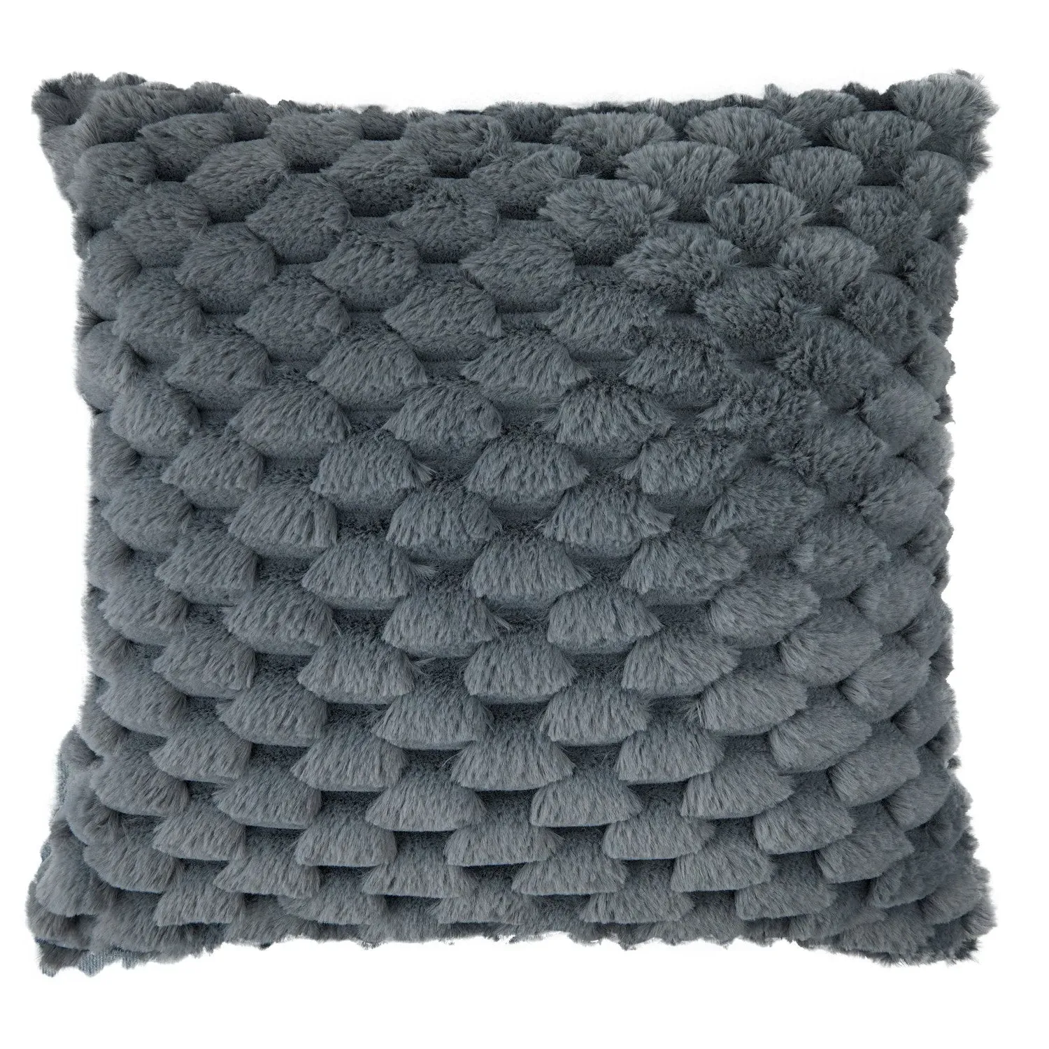 Pair Cushion Covers with Faux Fur - Grey, Fabric