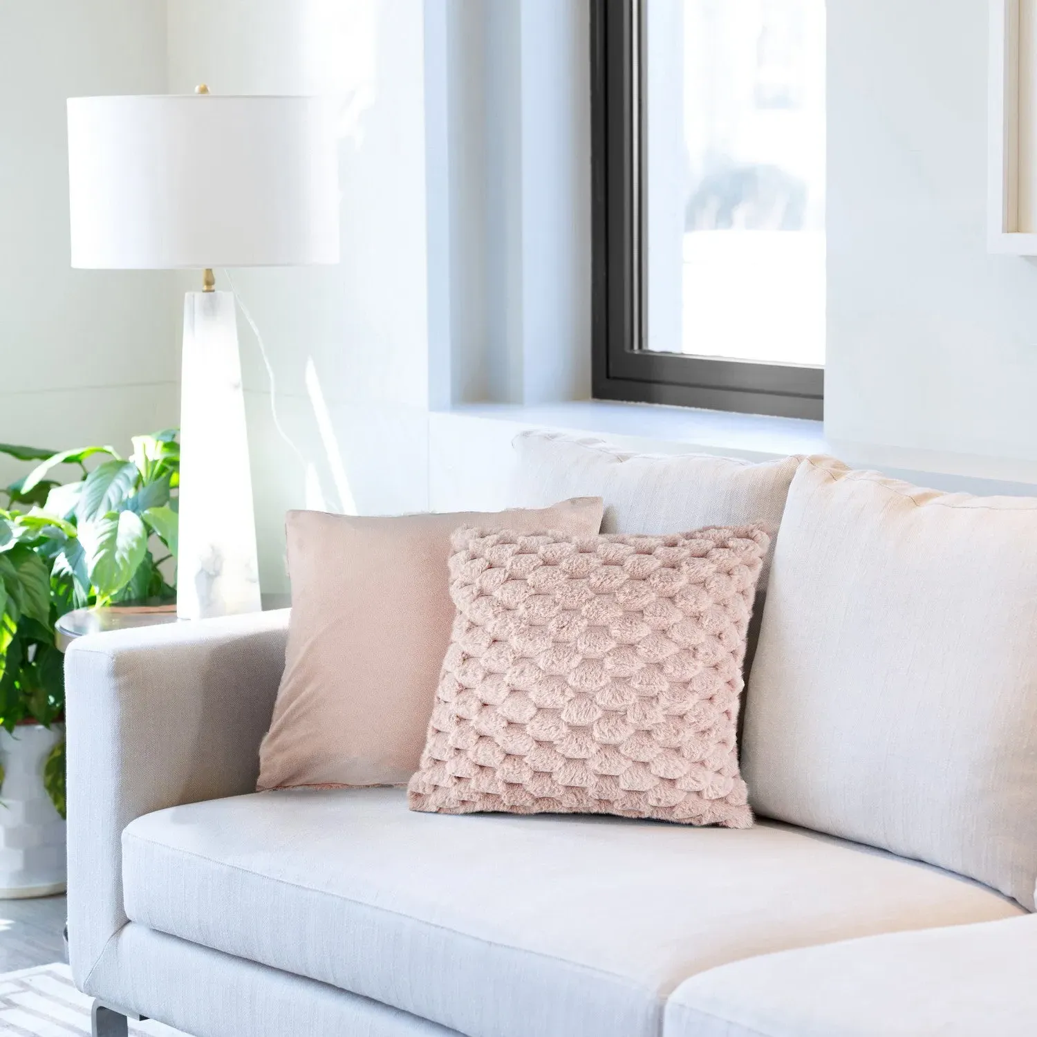 Pair Cushion Covers with Faux Fur - Pink, Fabric