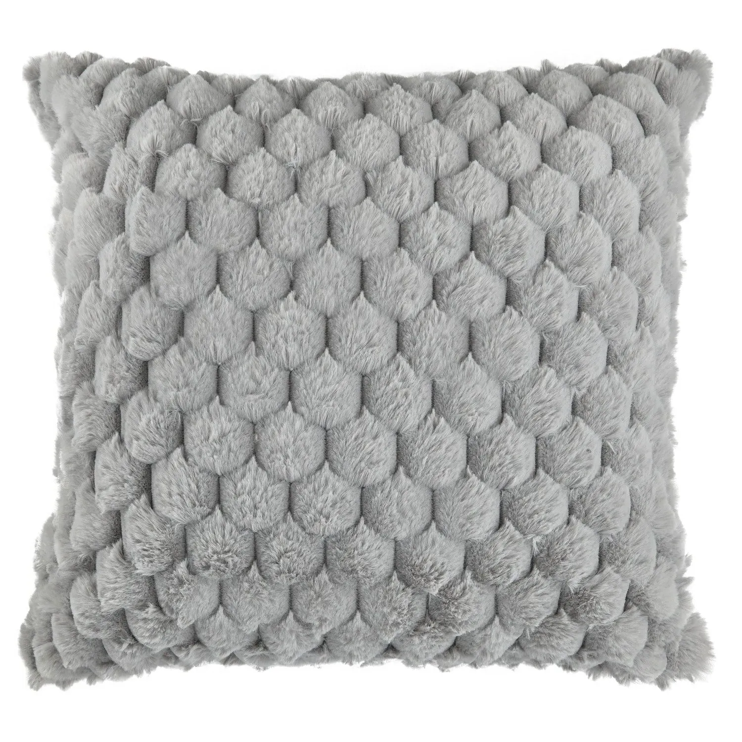 Pair Cushion Covers with Faux Fur - Silver, Fabric