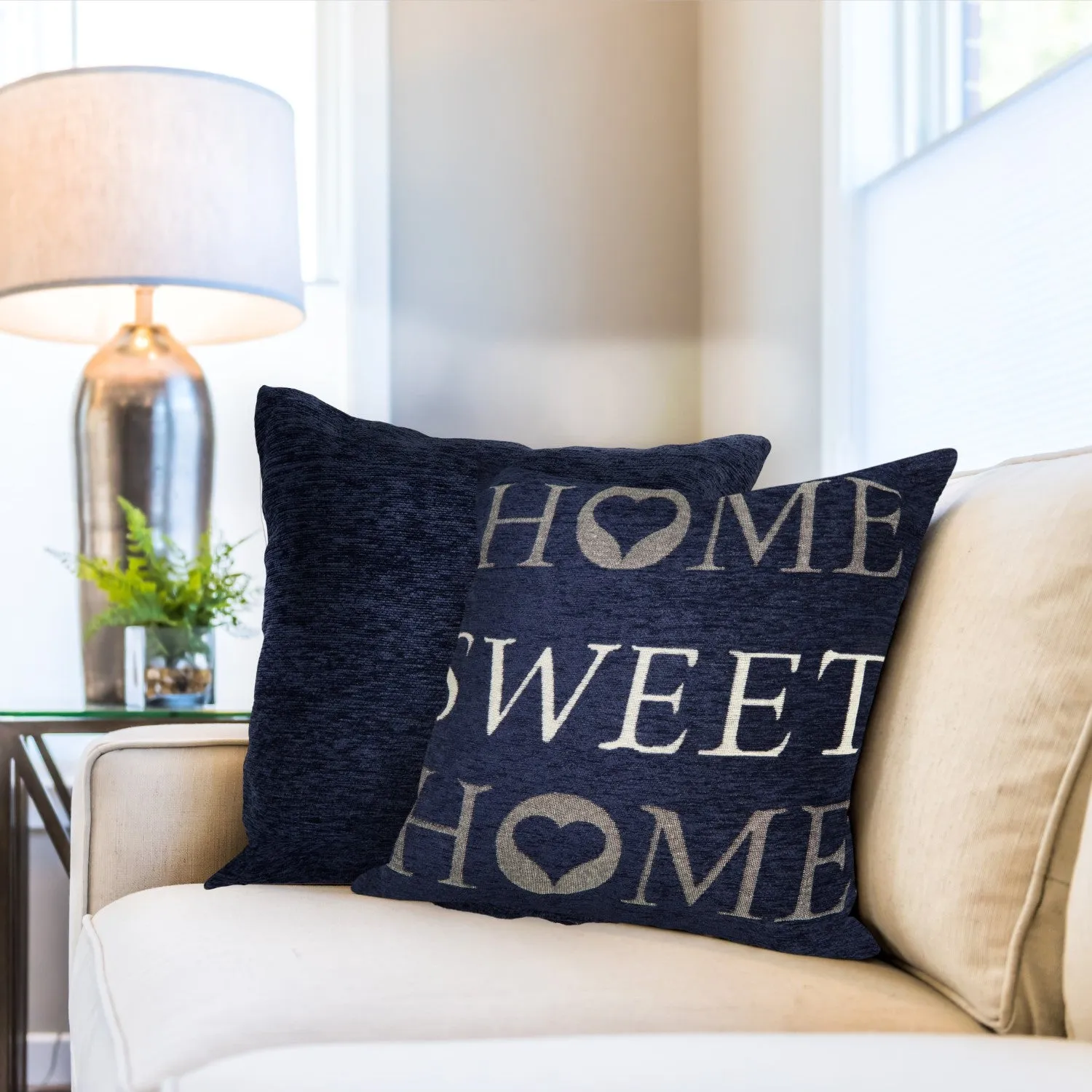 Pair Cushion Covers with Slogan - Blue, Jacquard image