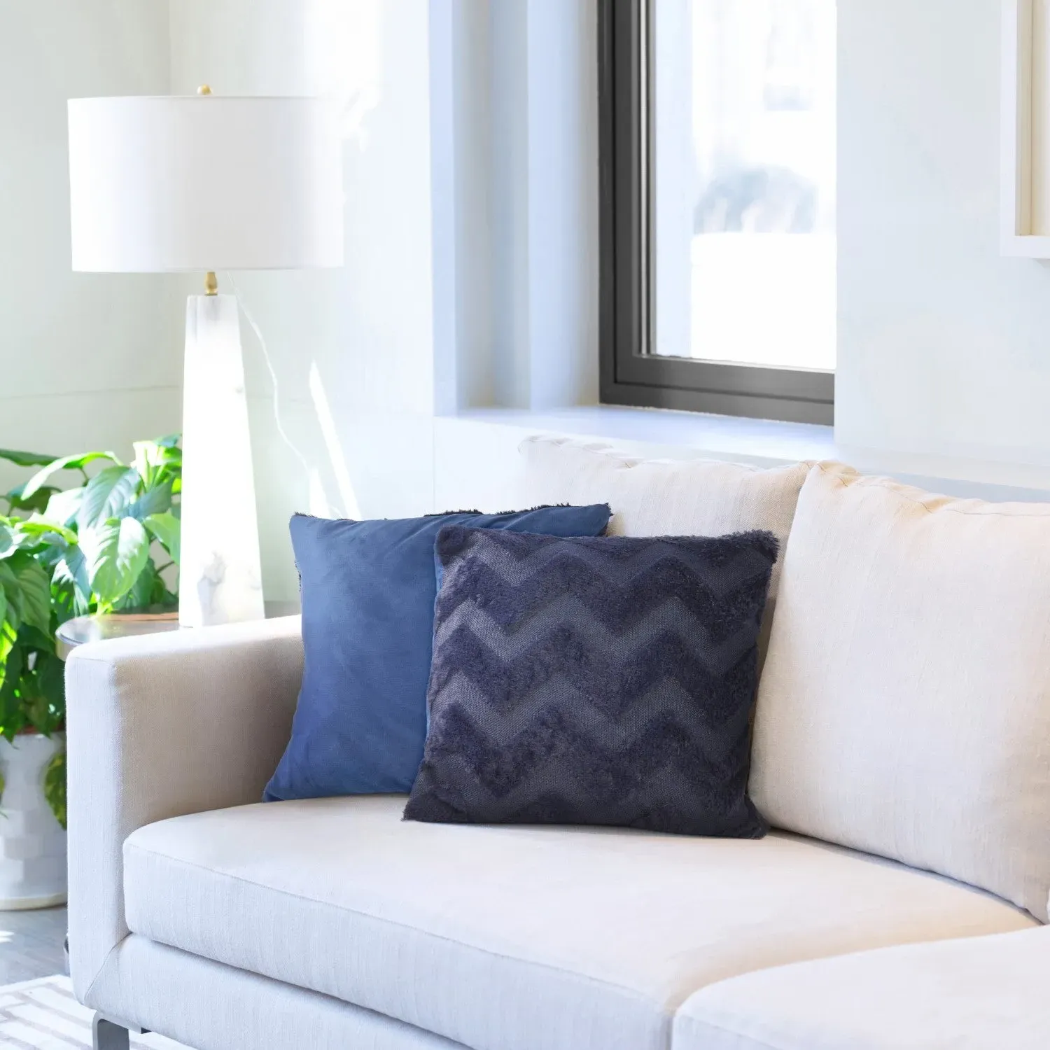 Pair Cushion Covers Zigzag Tufted - Blue, Polyester