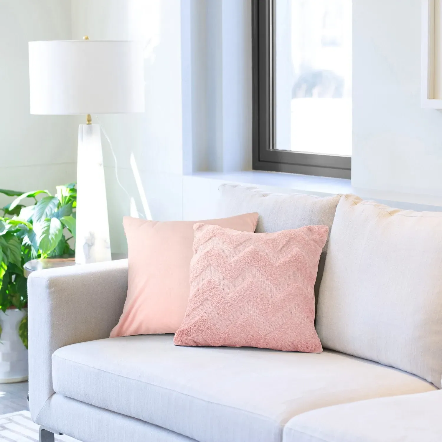 Pair Cushion Covers Zigzag Tufted - Pink, Polyester