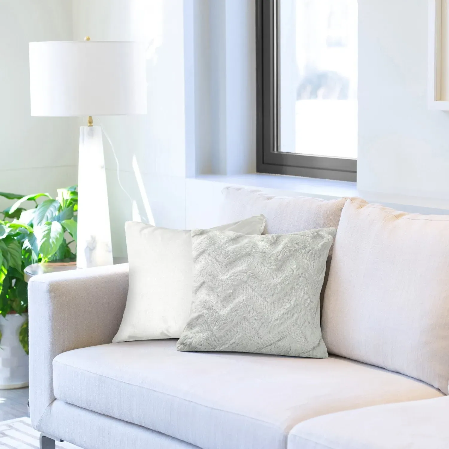 Pair Cushion Covers Zigzag Tufted - White, Polyester