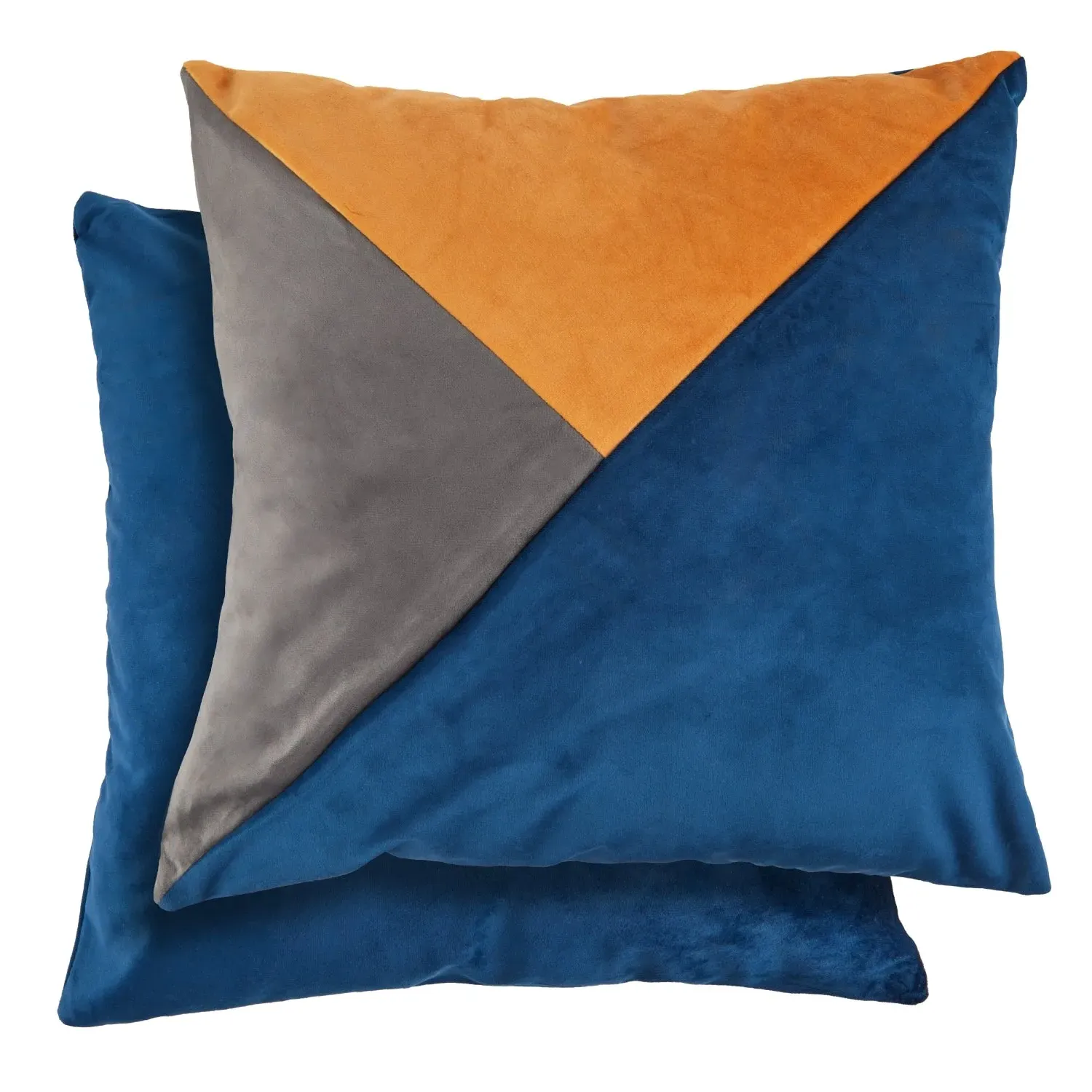 Pair Geometric Cushion Covers - Blue, Velvet