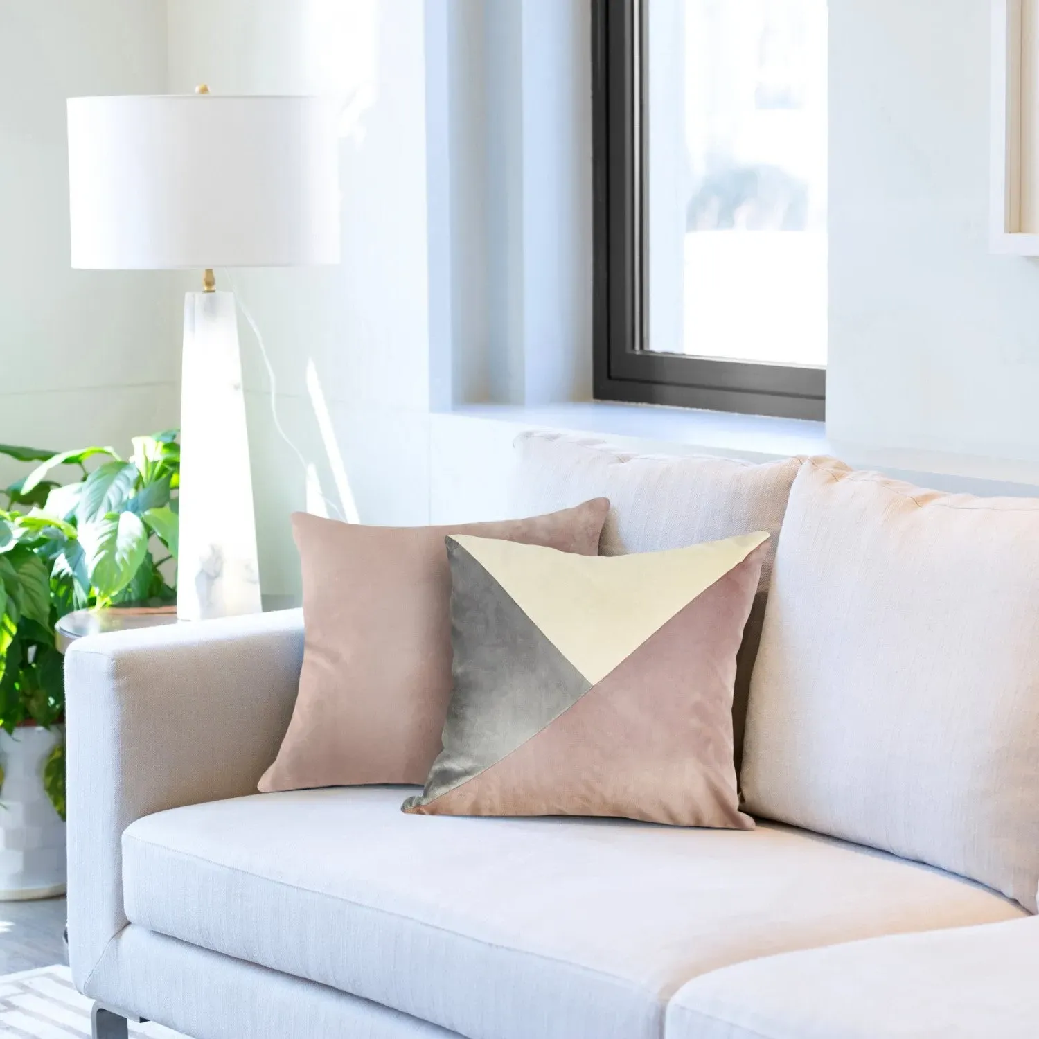 Pair Geometric Cushion Covers - Pink, Velvet