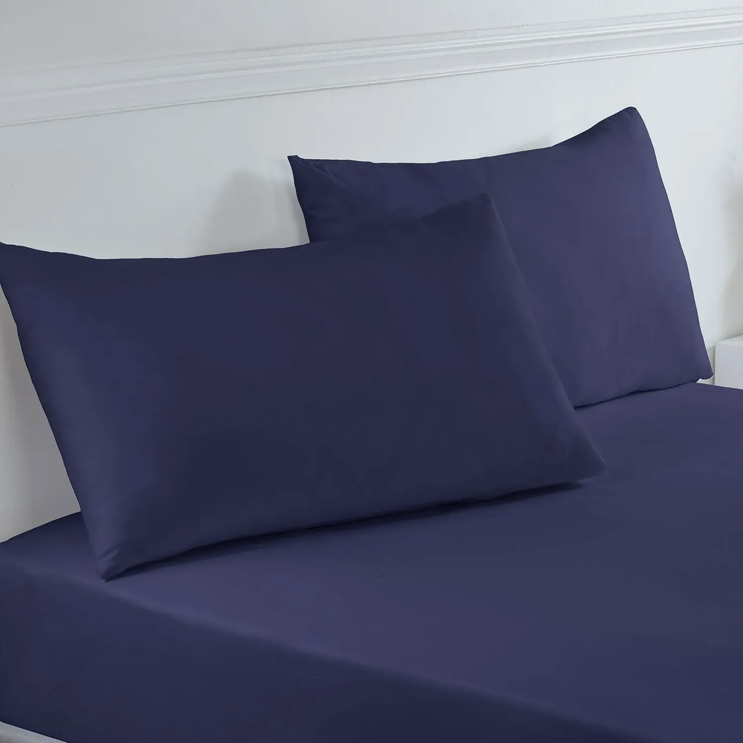 Pair Housewife Pillowcases - Navy Blue, Microfibre