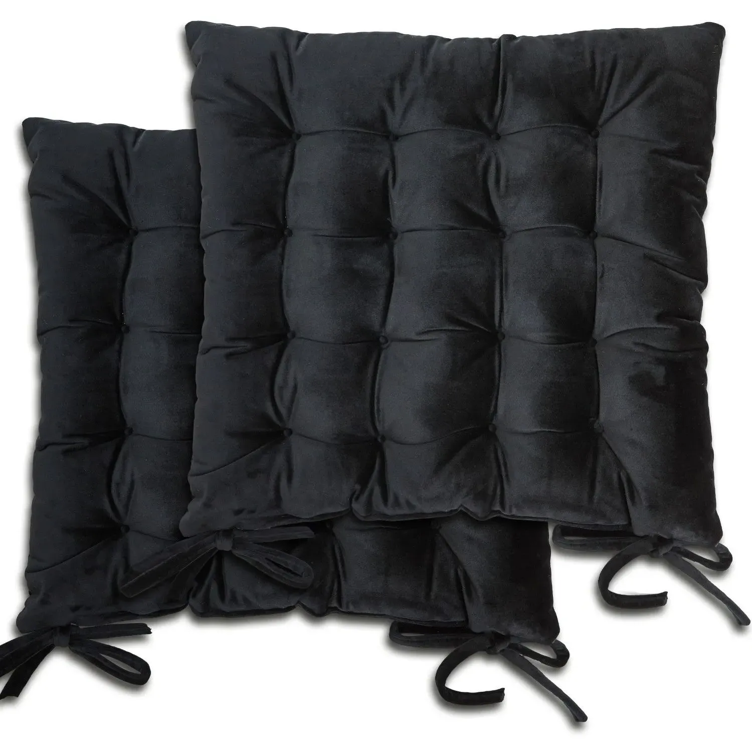 Pair Seat Pads with Ties - Black, Velvet