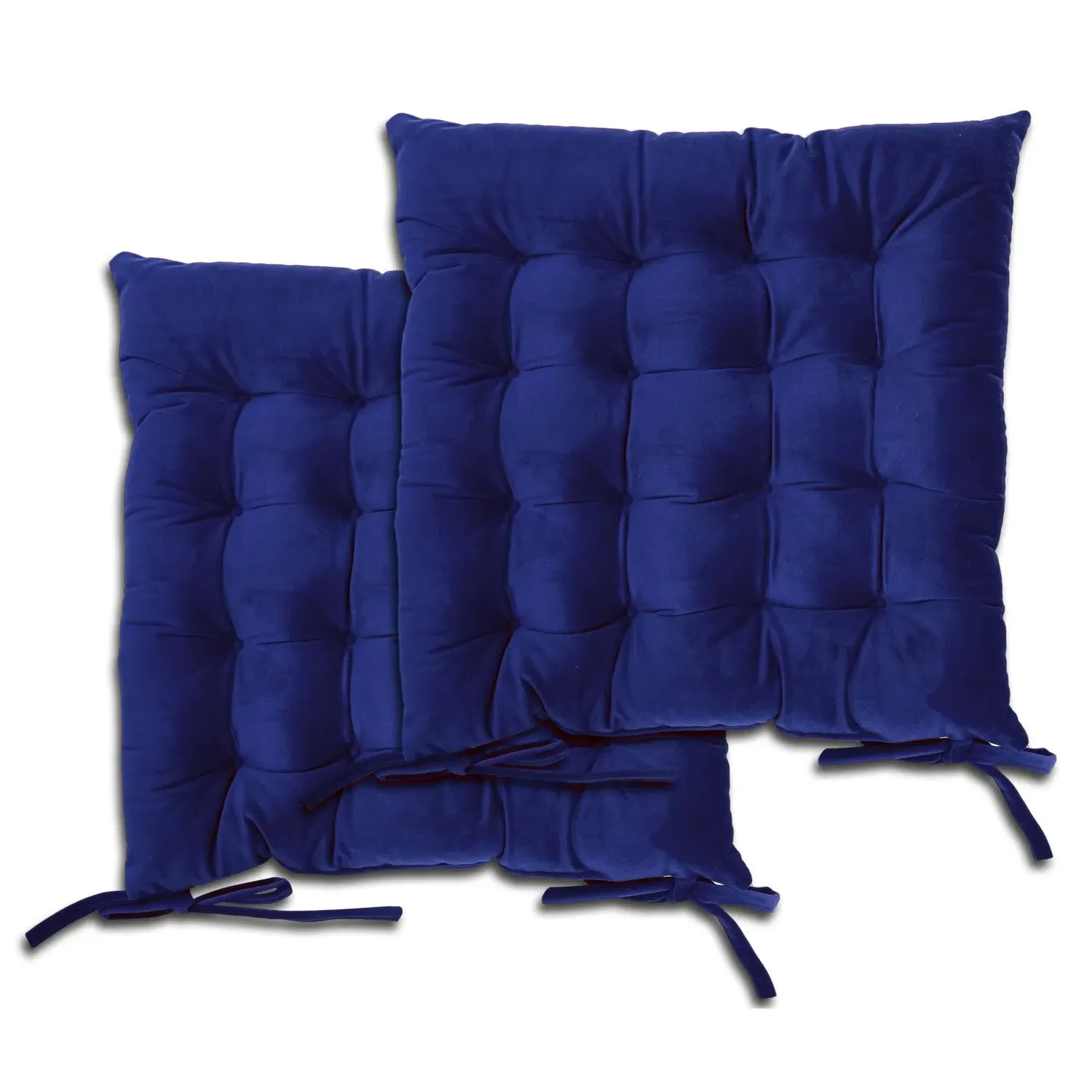 Pair Seat Pads with Ties - Blue, Velvet