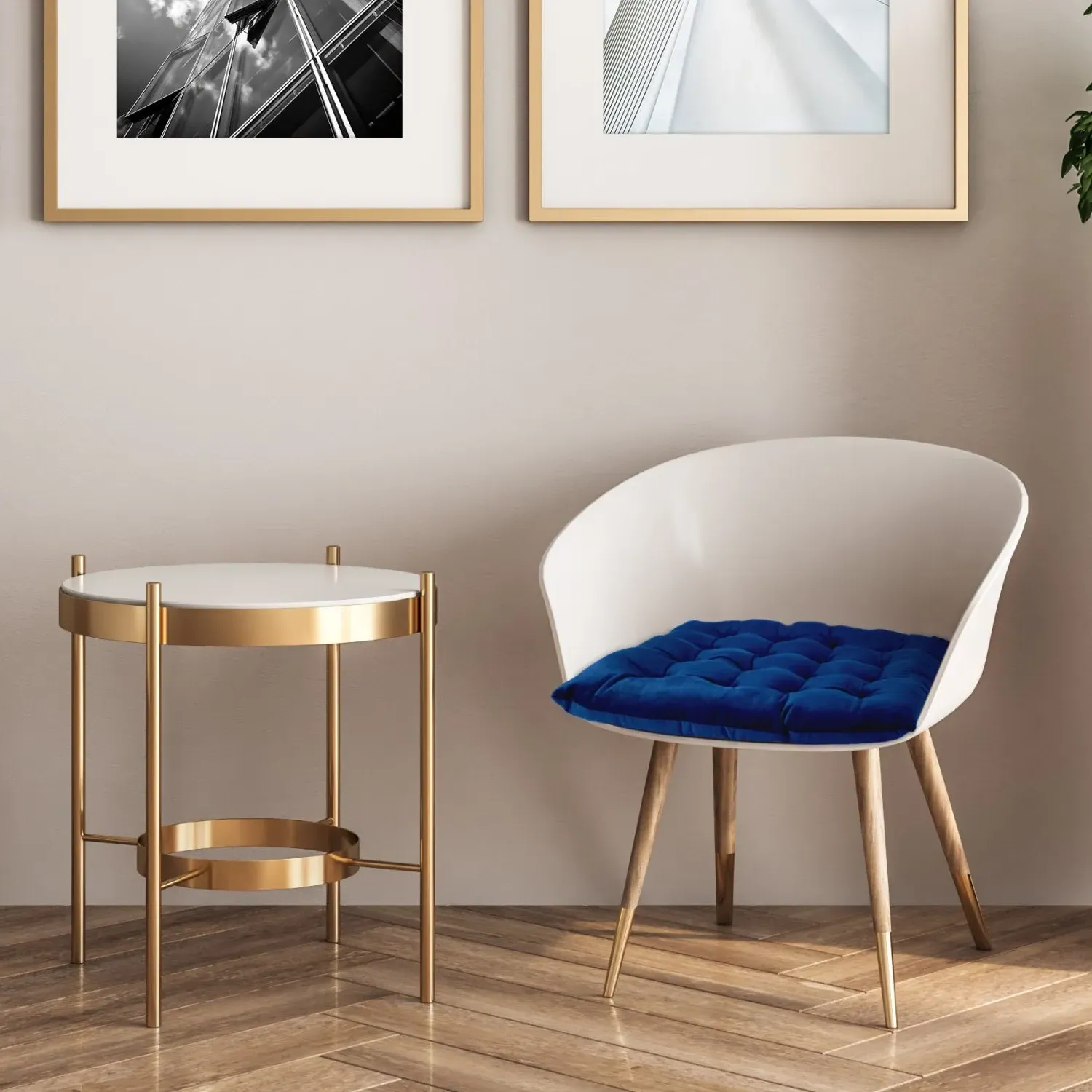 Pair Seat Pads with Ties - Blue, Velvet