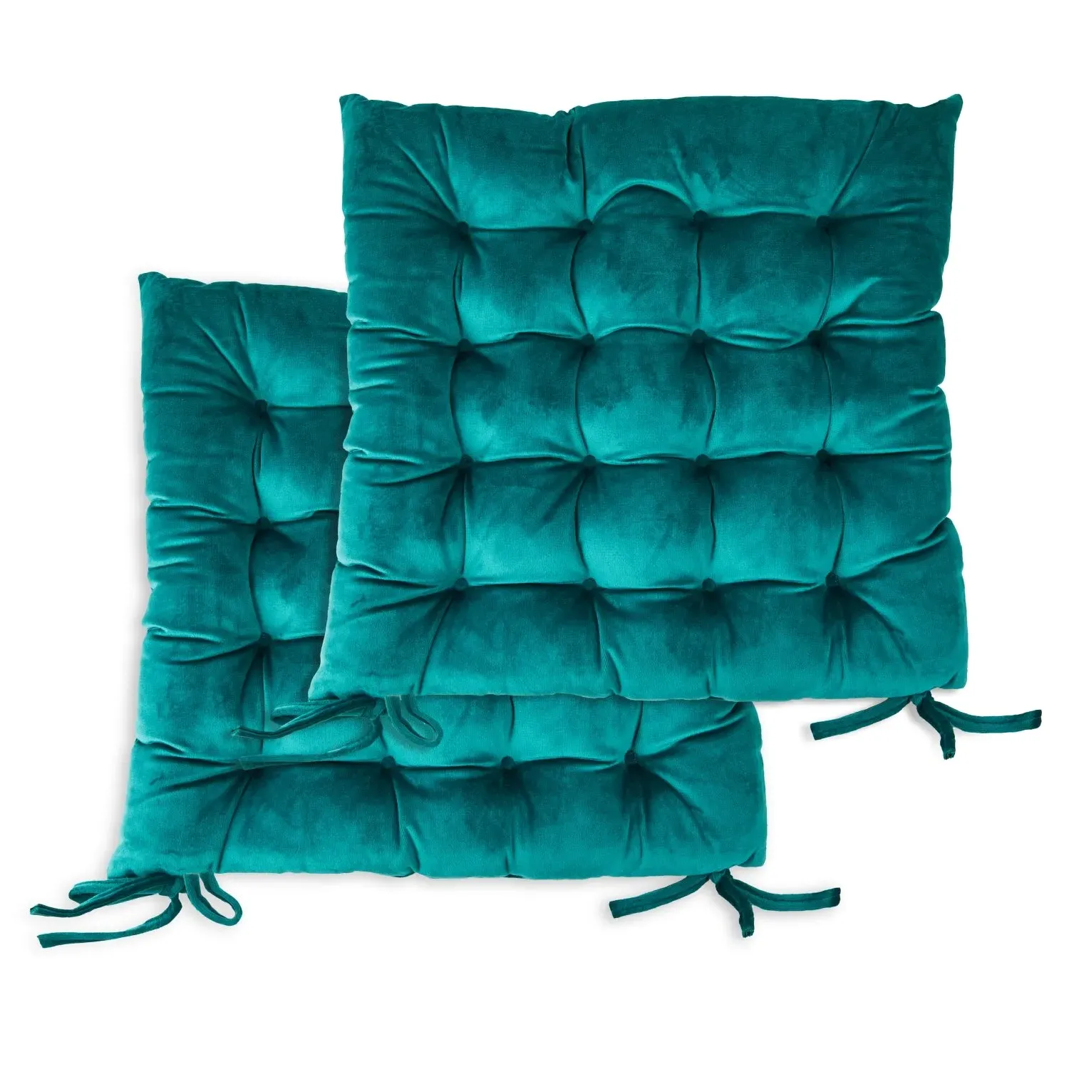 Pair Seat Pads with Ties - Green, Velvet