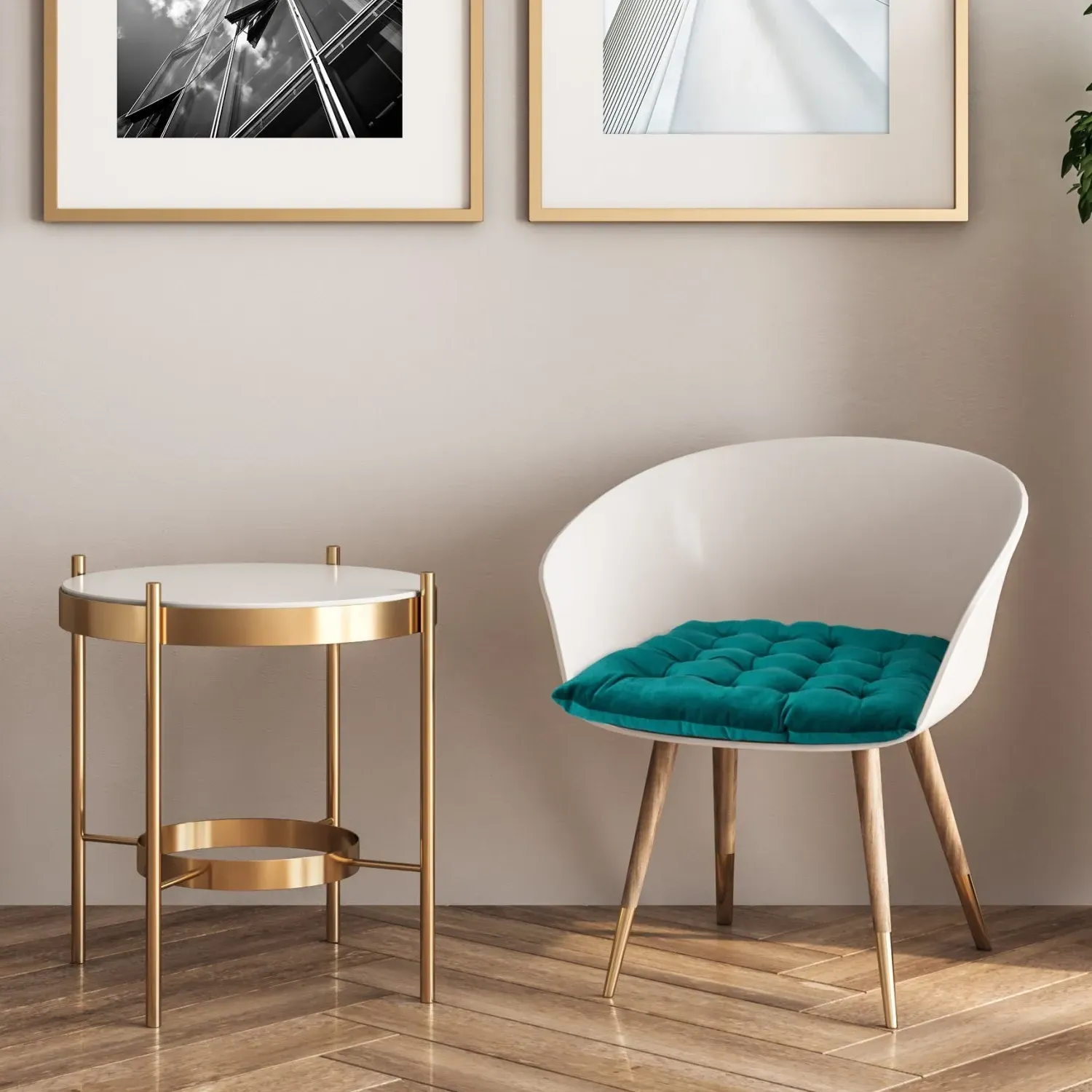 Pair Seat Pads with Ties - Green, Velvet