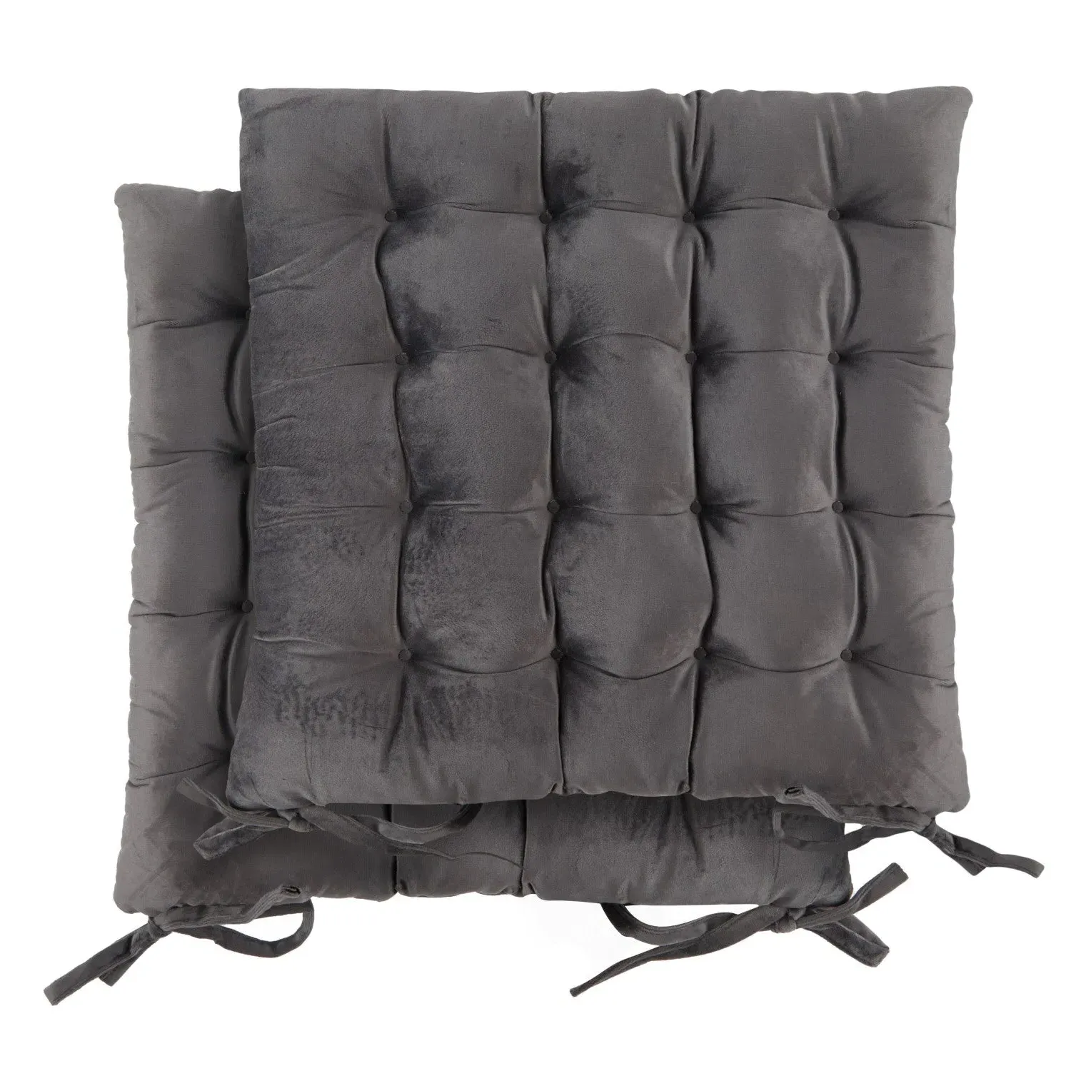 Pair Seat Pads with Ties - Grey, Velvet