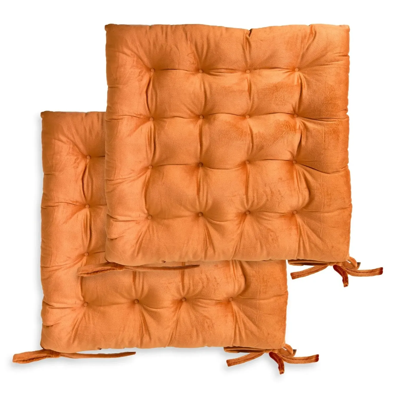 Pair Seat Pads with Ties - Orange, Velvet