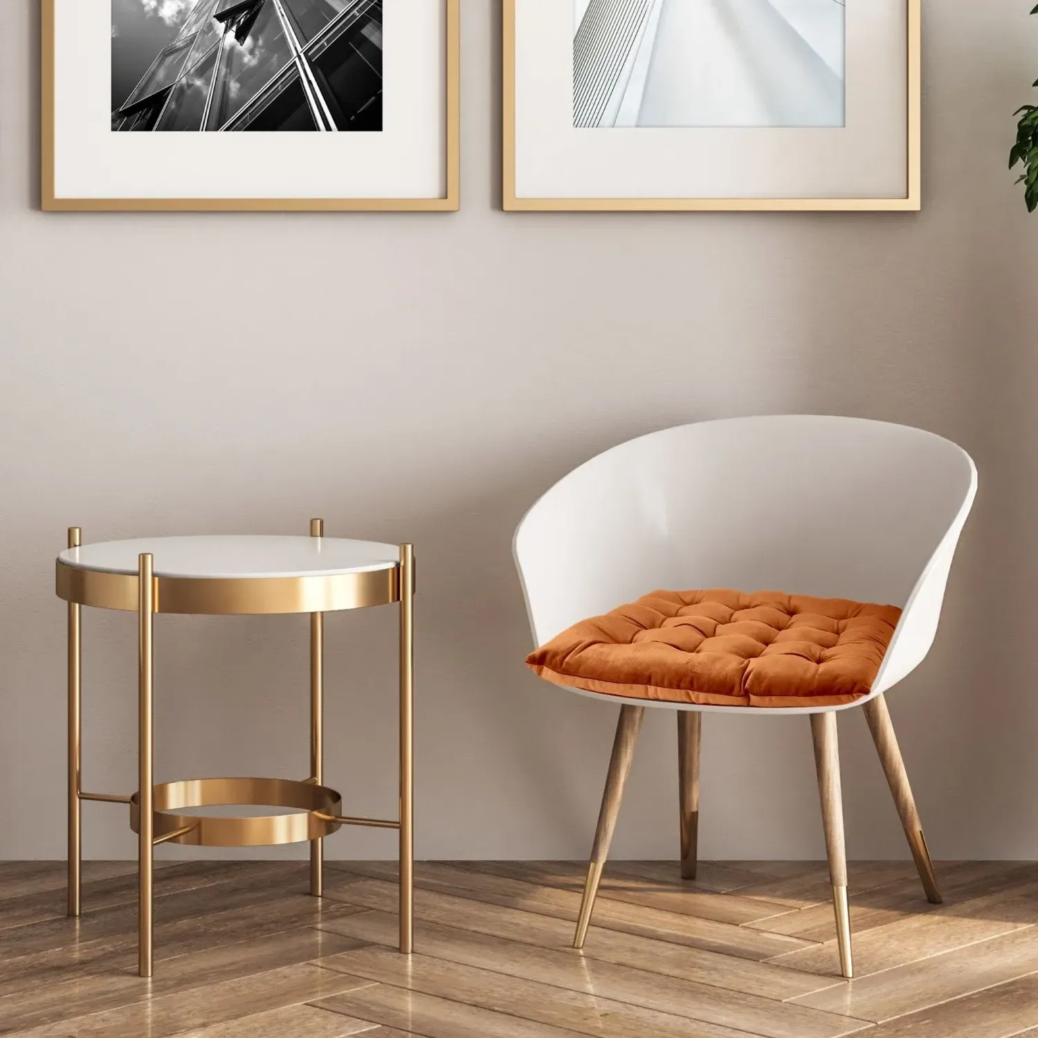 Pair Seat Pads with Ties - Orange, Velvet