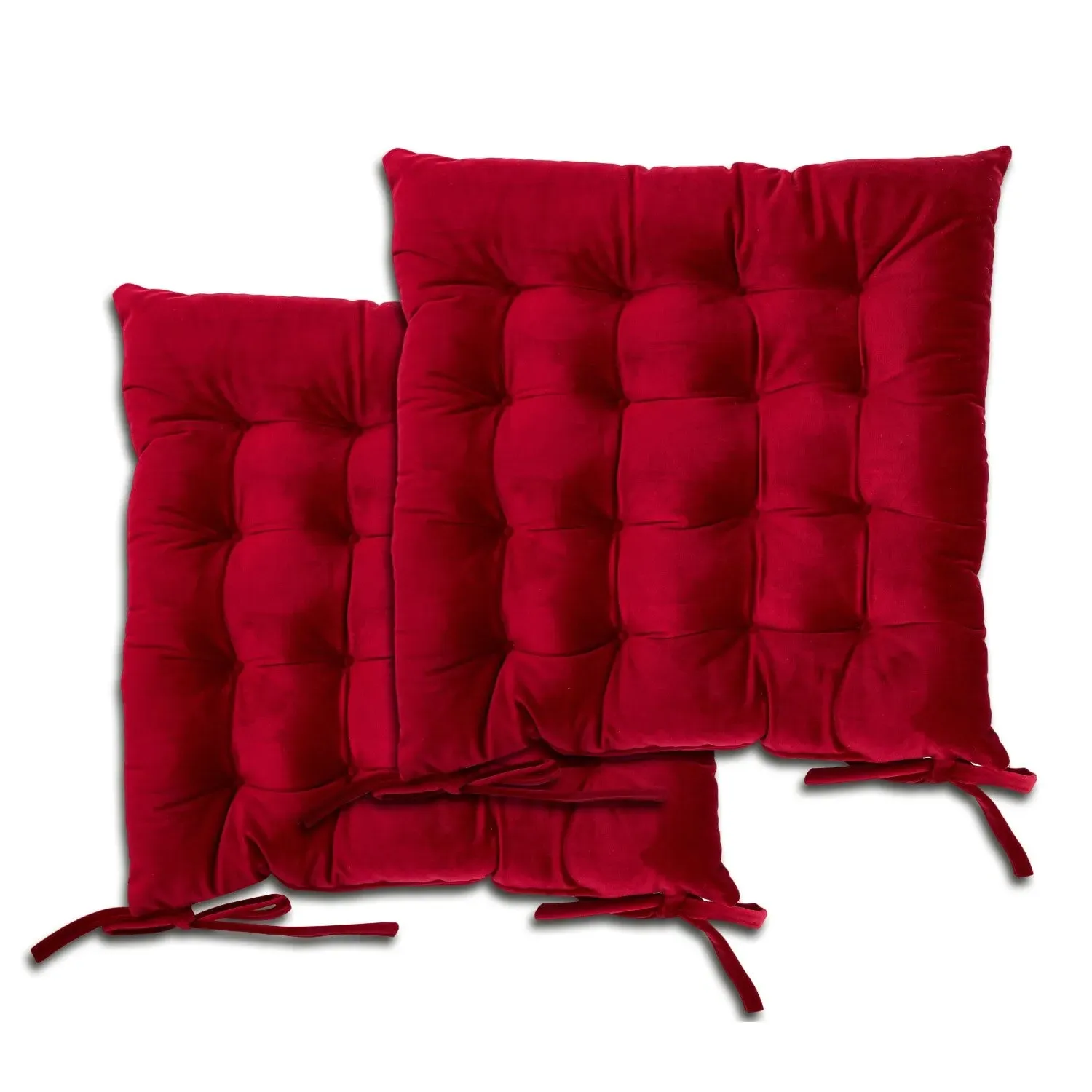 Pair Seat Pads with Ties - Red, Velvet