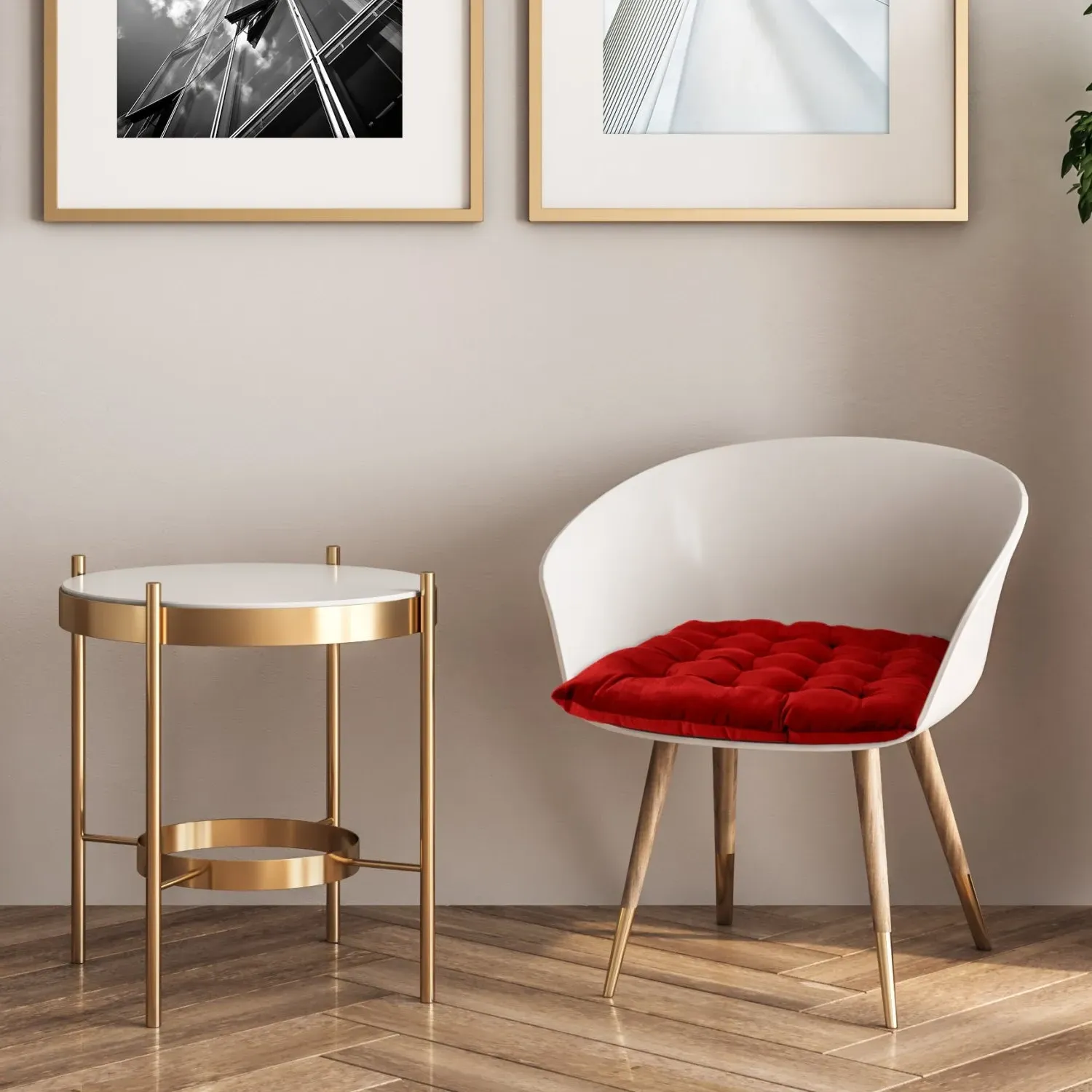 Pair Seat Pads with Ties - Red, Velvet