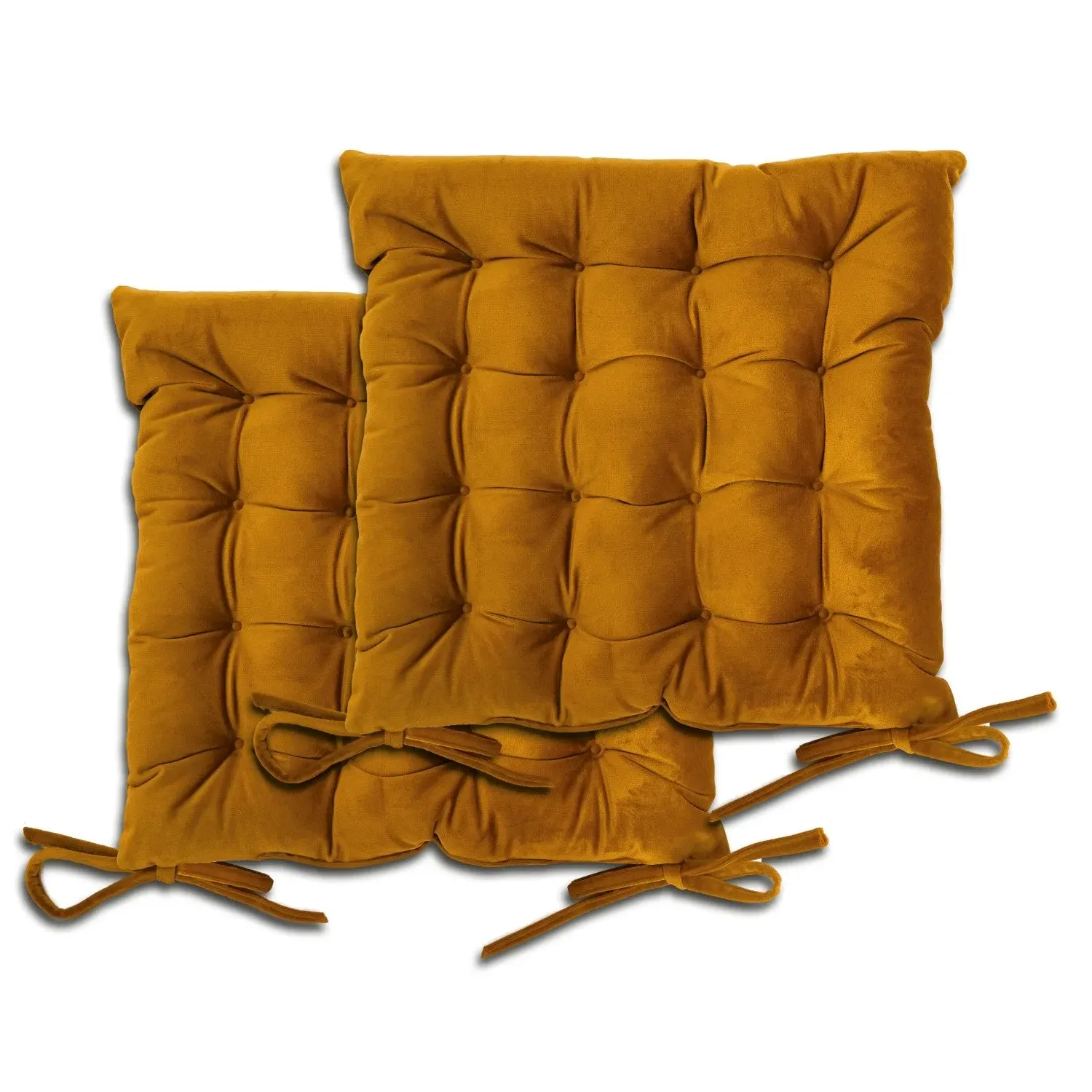 Pair Seat Pads with Ties - Yellow, Velvet