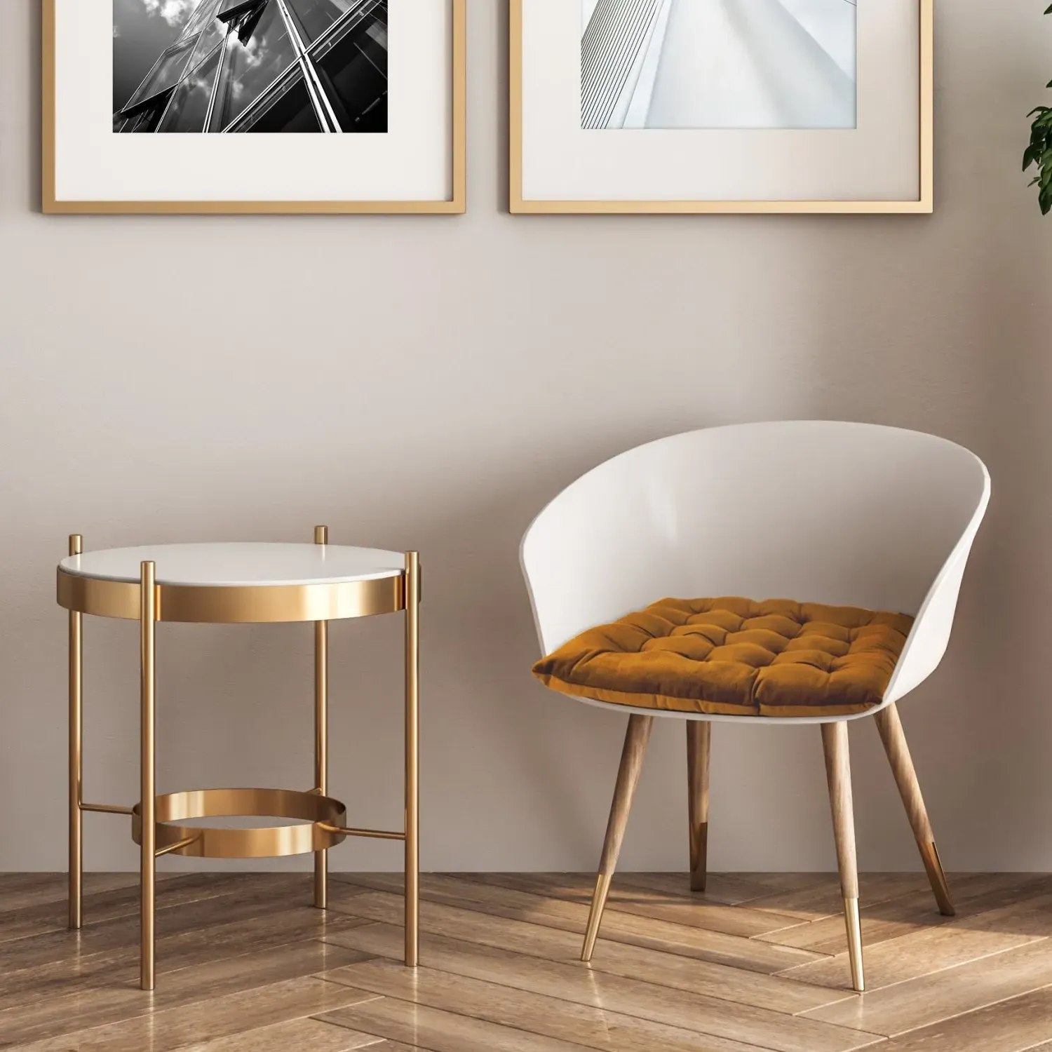 Pair Seat Pads with Ties - Yellow, Velvet