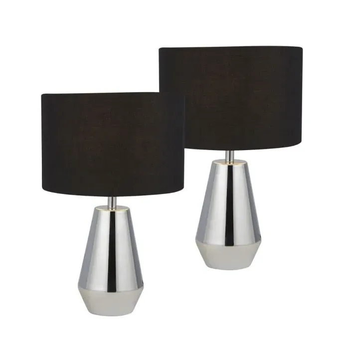 Pair Table Lamps with Touch Control - Black, Chrome