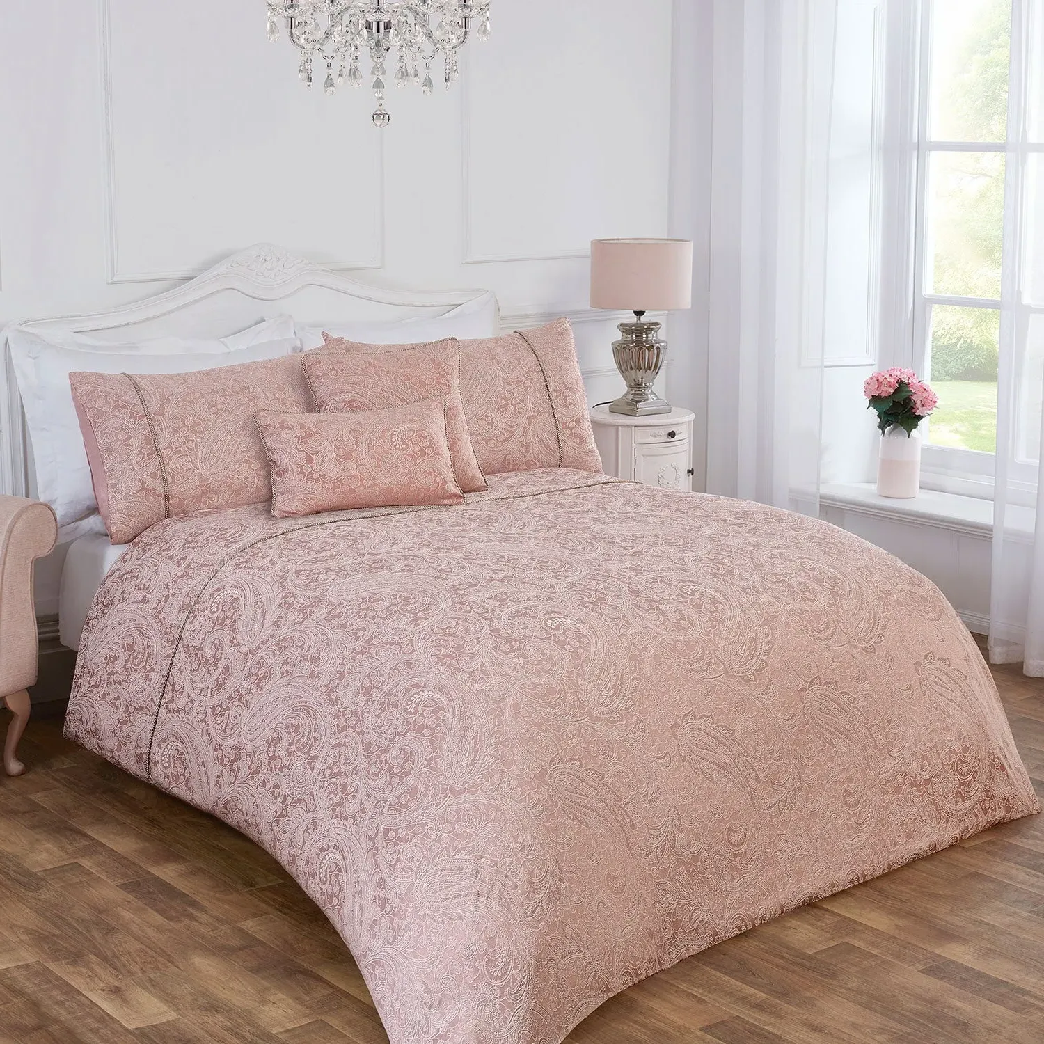 Paisley Blush Double Jacquard Duvet Set - Pink, Cotton product