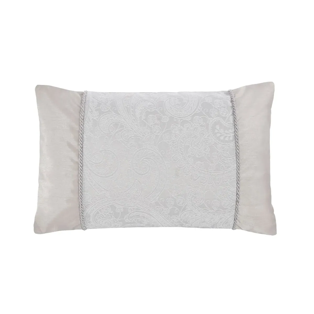 Paisley Boudoir Cushion with Rope Detail - Silver, Jacquard