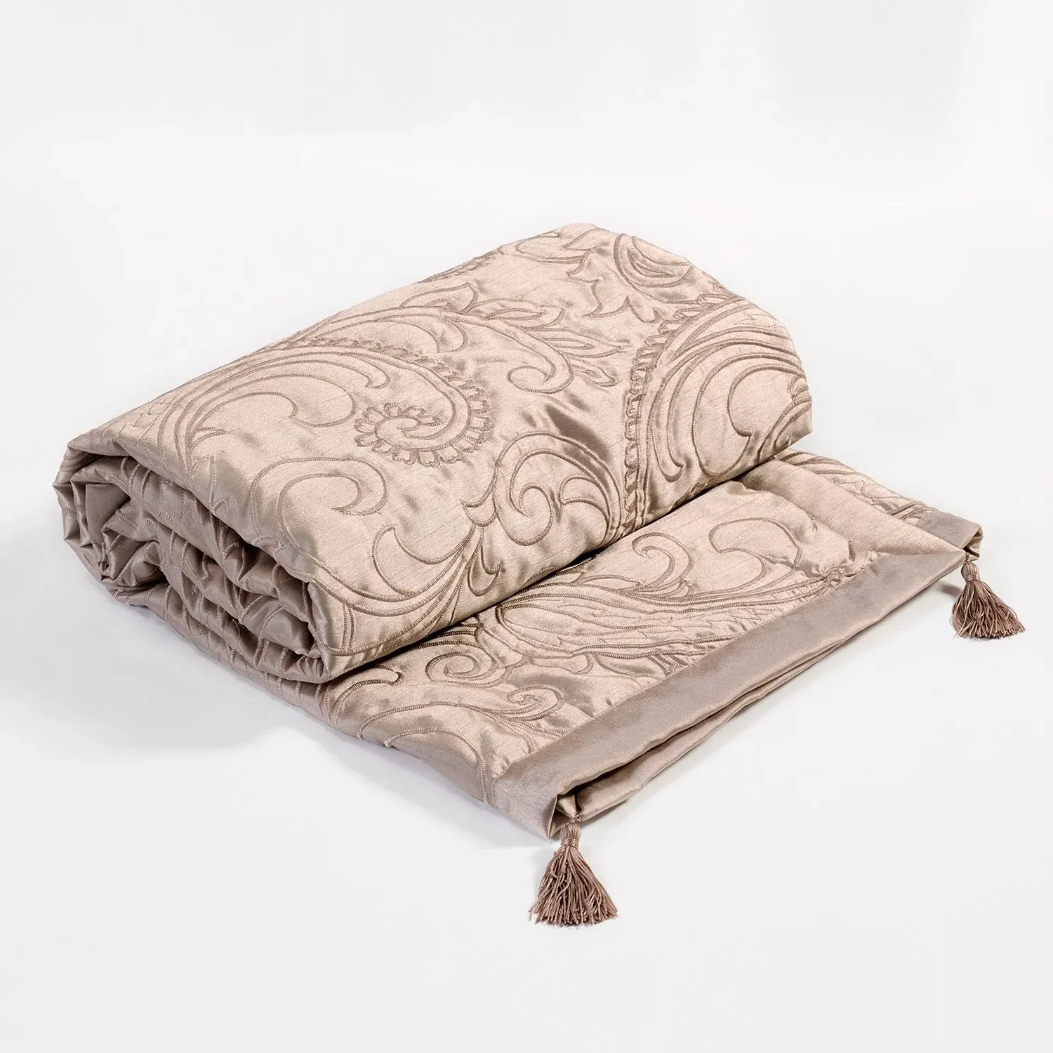 Paisley Quilted Throw with Tassels - Natural, Jacquard