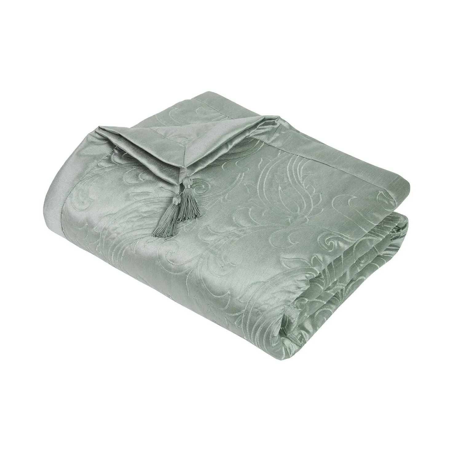 Paisley Throw with Corner Tassels - Green, Jacquard