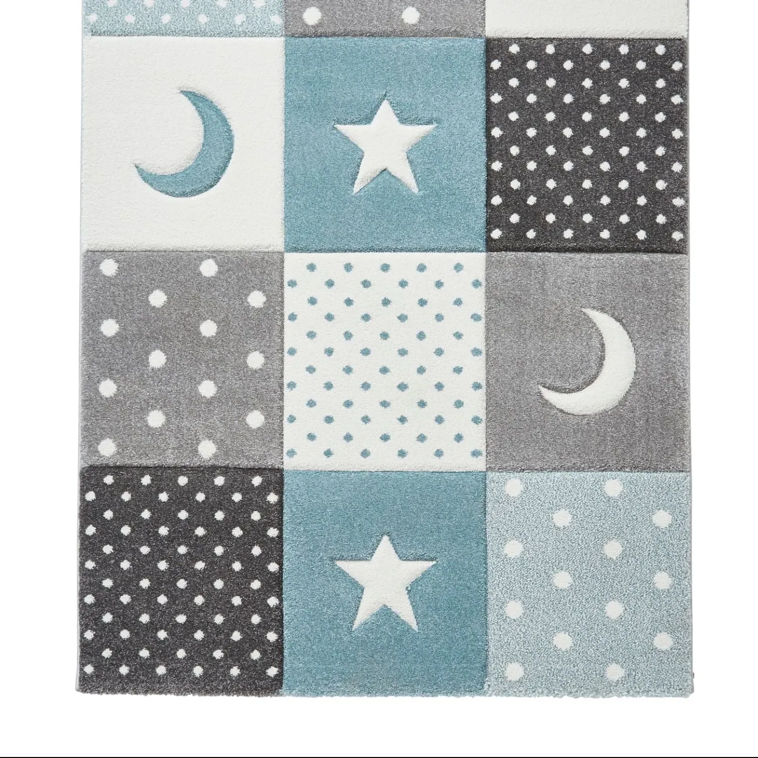 Patchwork Rug with Soft Pile - Blue, Polypropylene