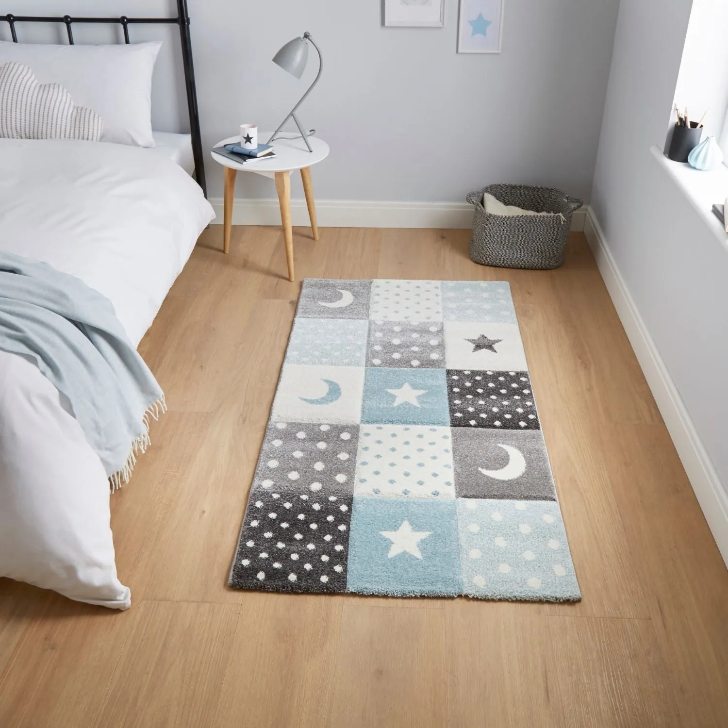 Patchwork Rug with Soft Pile - Blue, Polypropylene