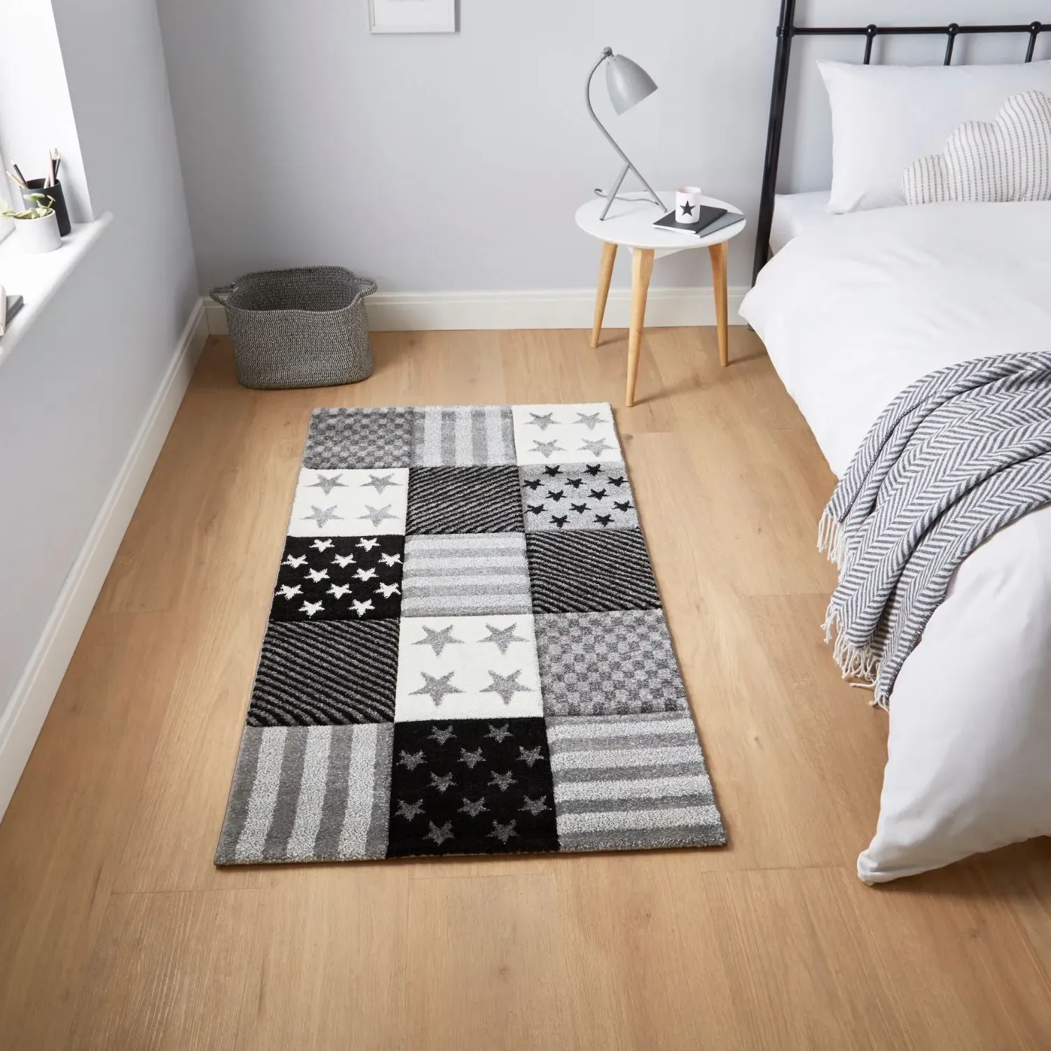 Patchwork Rug with Soft Pile - Grey, Polypropylene