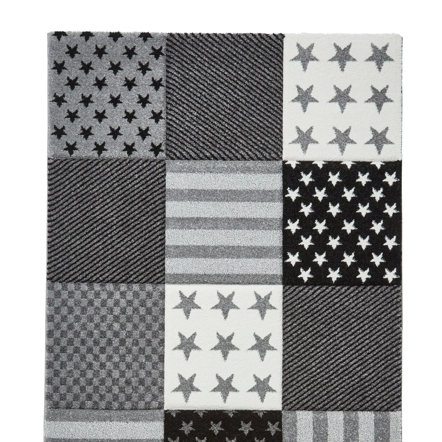 Patchwork Rug with Soft Pile - Grey, Polypropylene